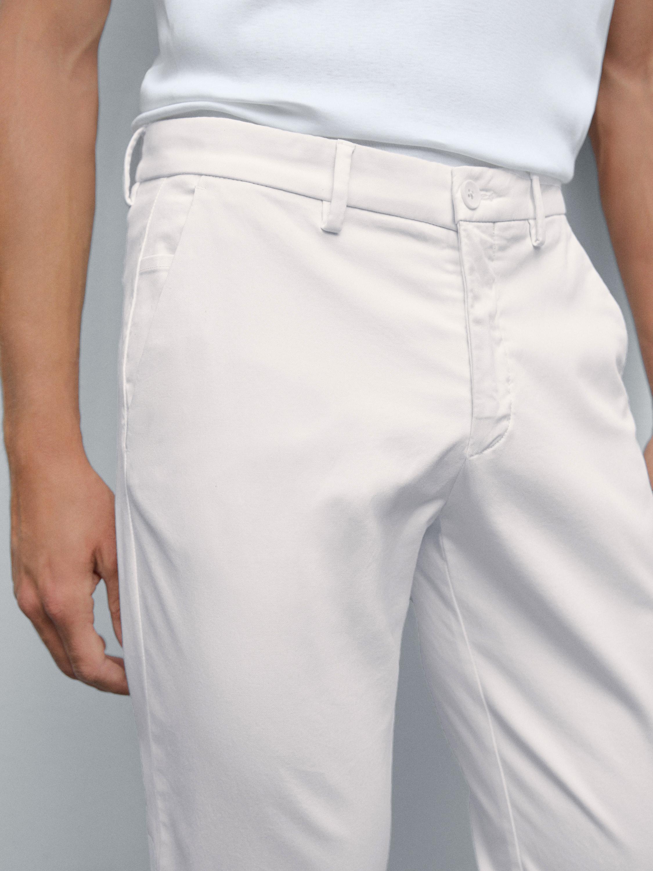 Cotton blend slim fit trousers