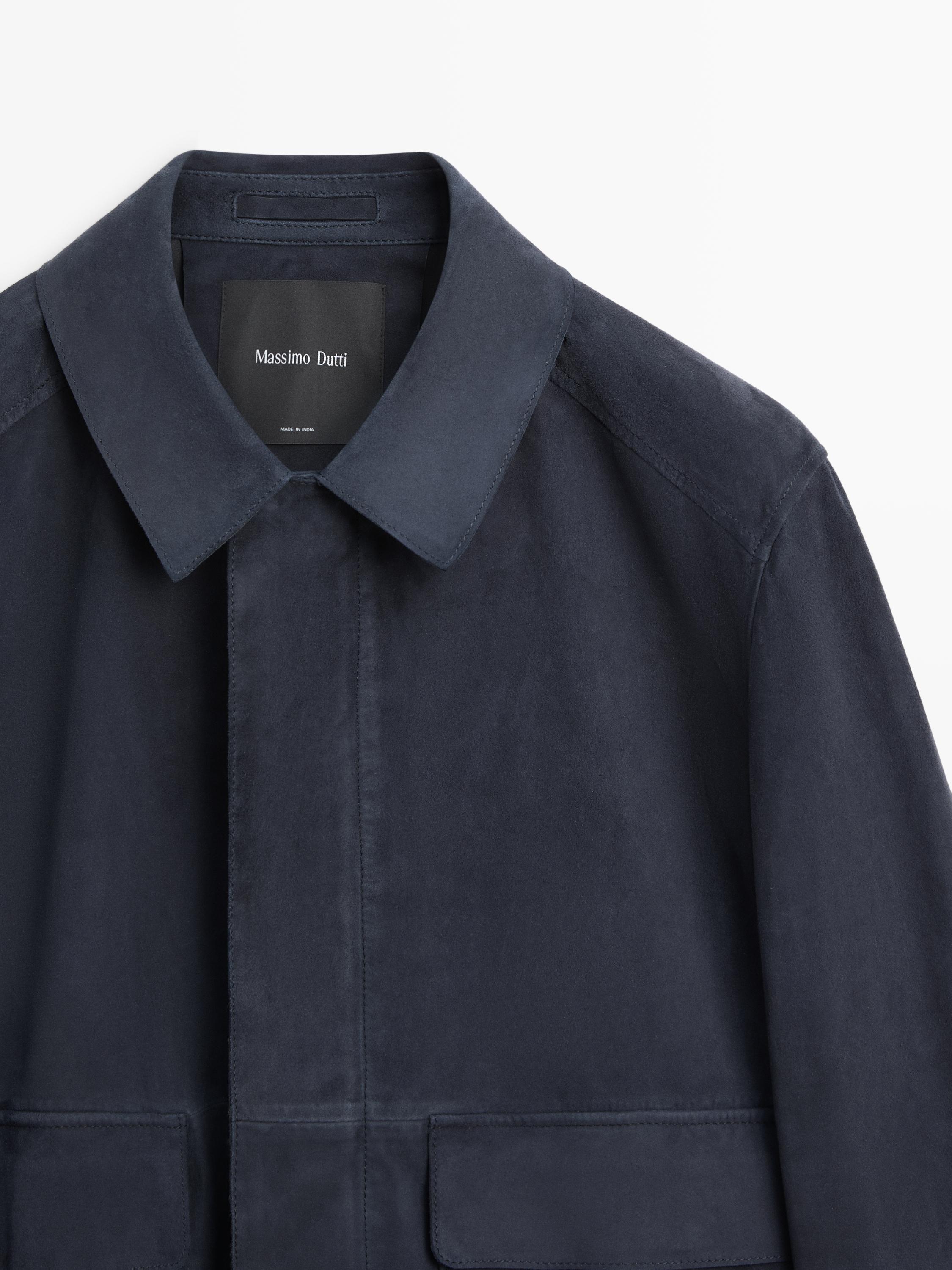 Suede leather jacket with pockets — BLUE