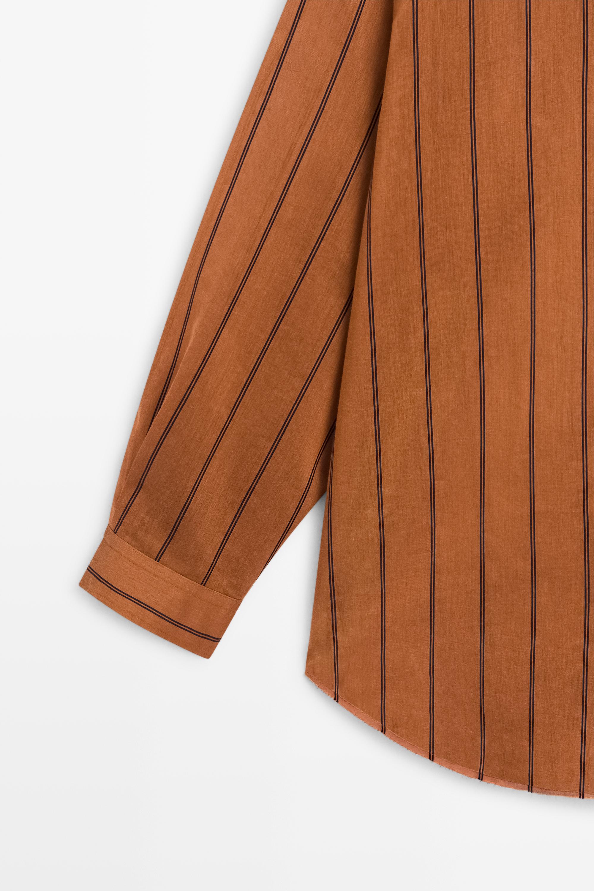 Striped fluid cotton and silk blend shirt — ORANGE