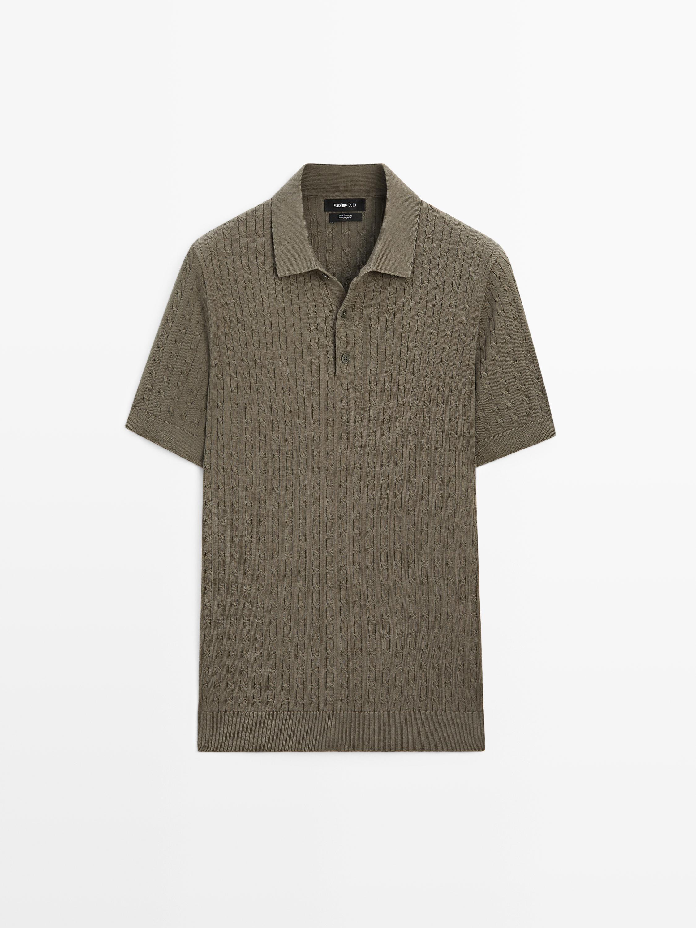 100% cotton cable-knit polo shirt