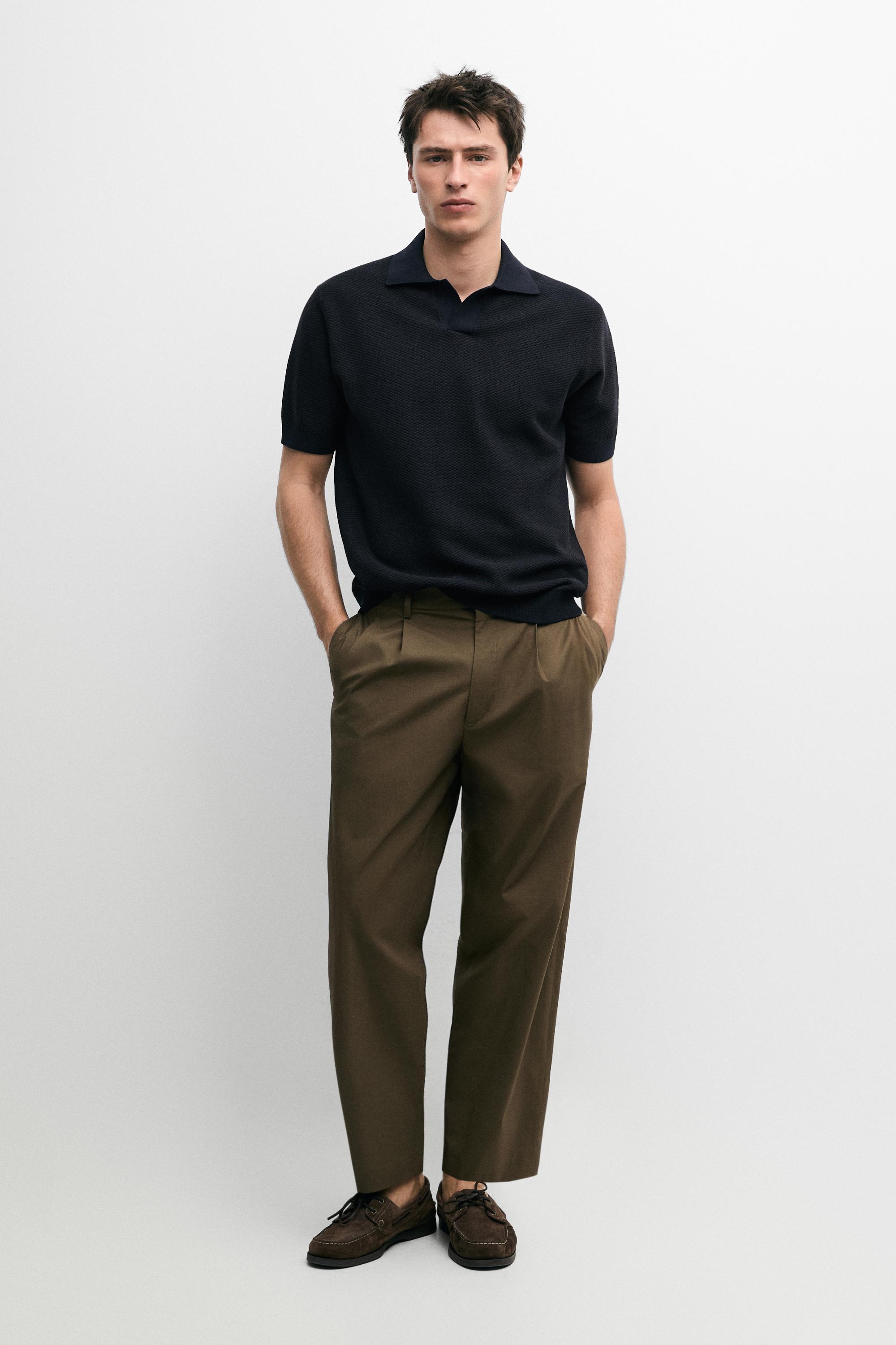 100% cotton textured knit polo sweater — NAVY BLUE