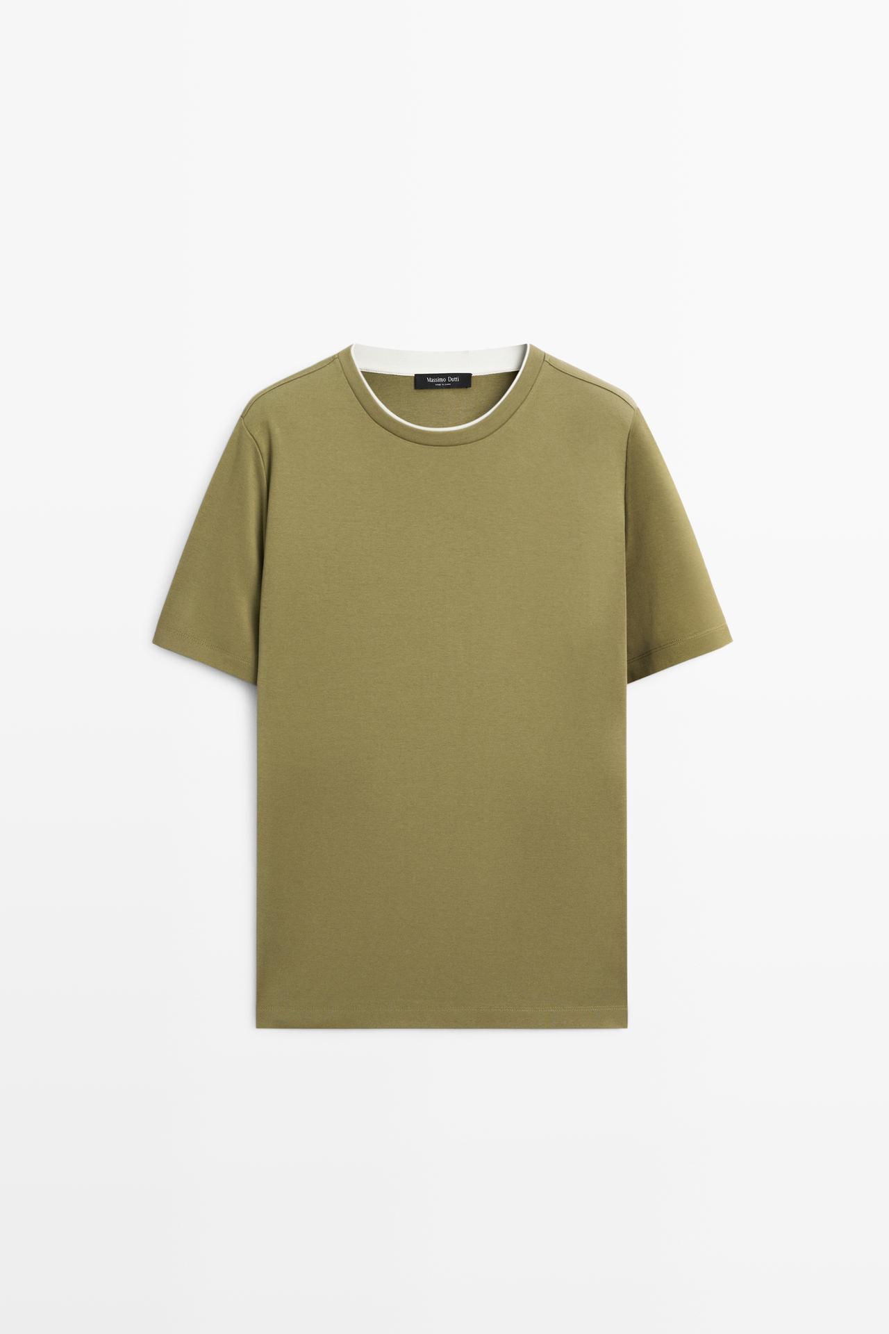 100% cotton layered collar T-shirt — GREEN