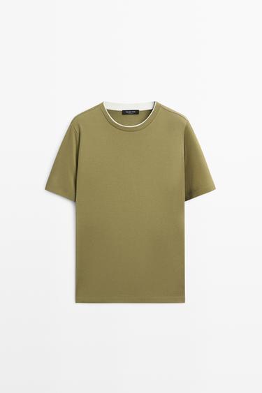 100% cotton layered collar T-shirt — GREEN 2