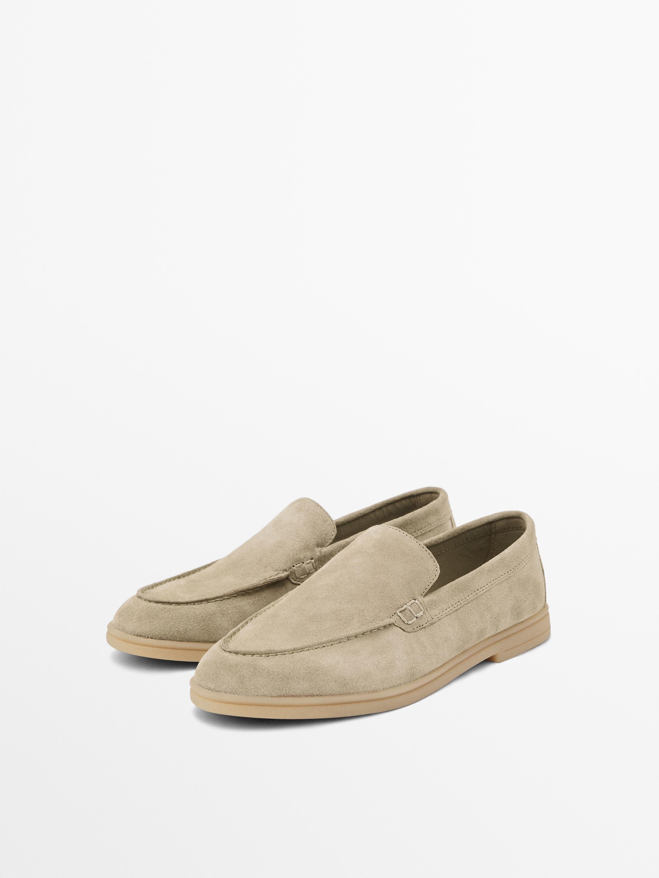 Split leather loafers — BEIGE