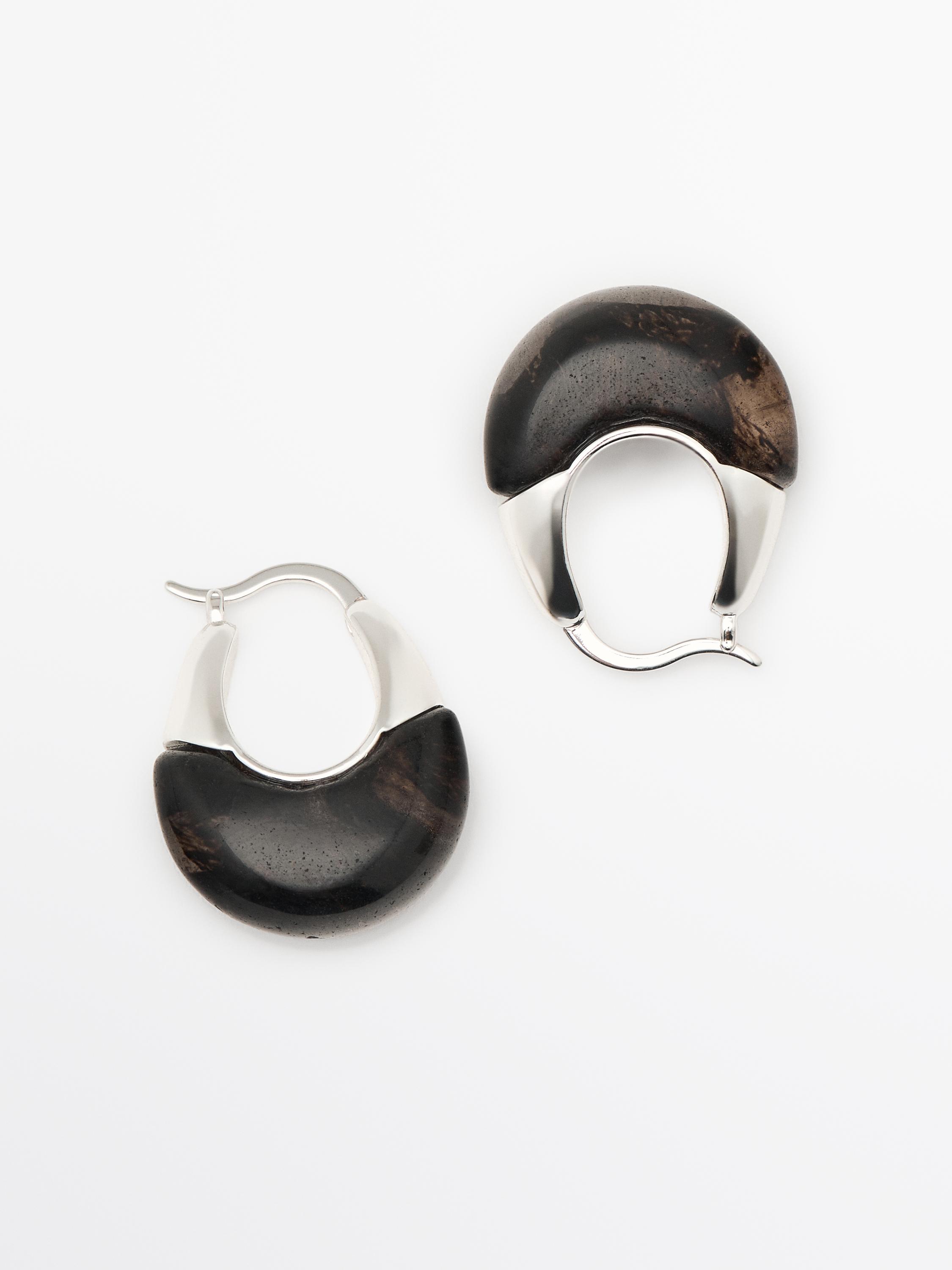 Ring earrings with natural stone