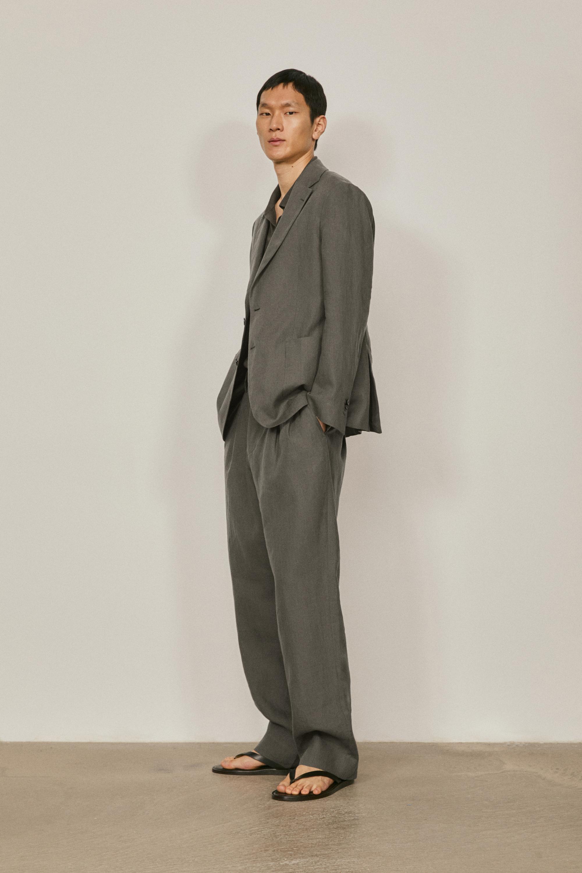 100% linen suit blazer — DARK GREEN