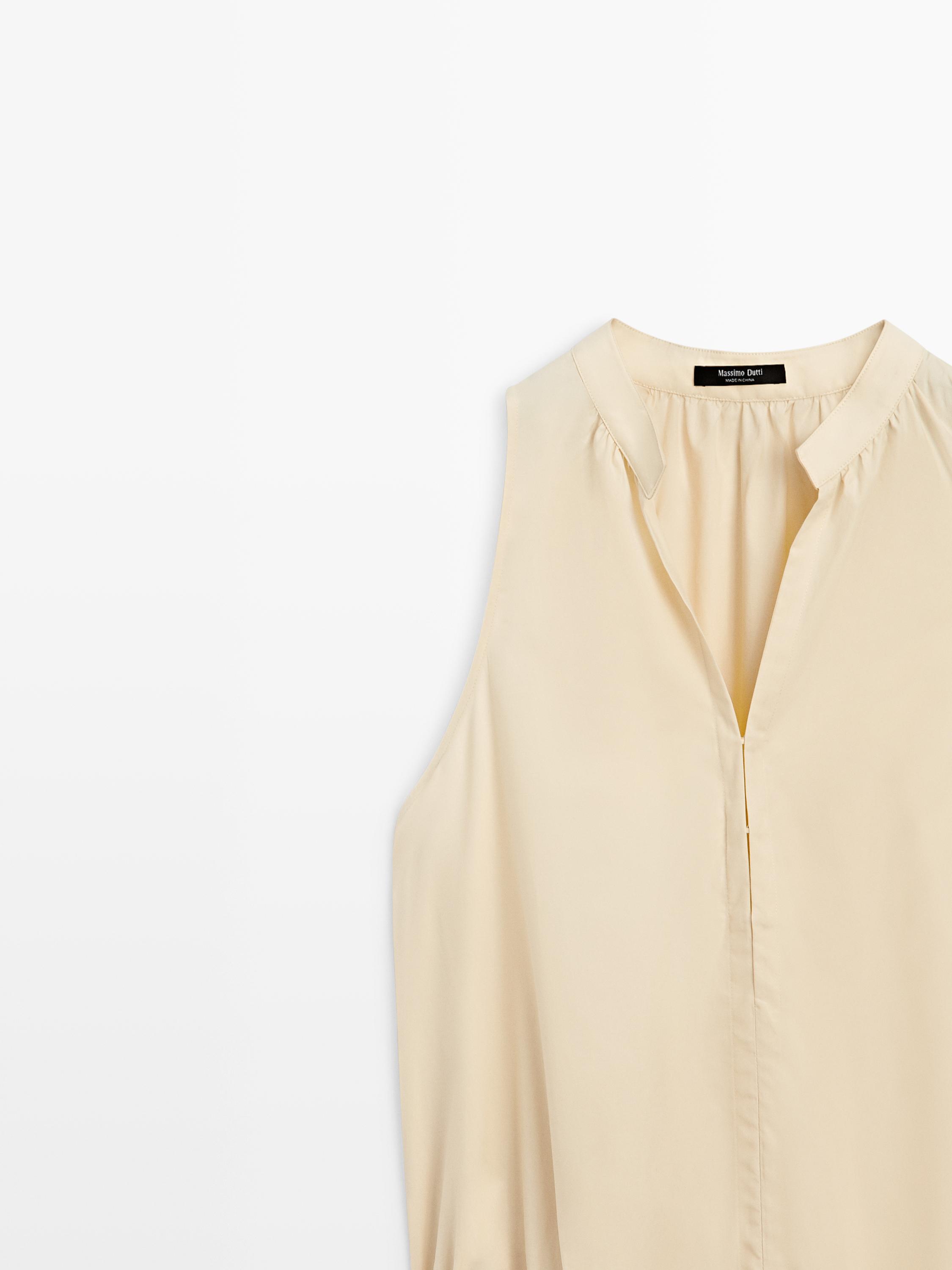 100% cotton midi dress with elasticated waist — PALE YELLOW