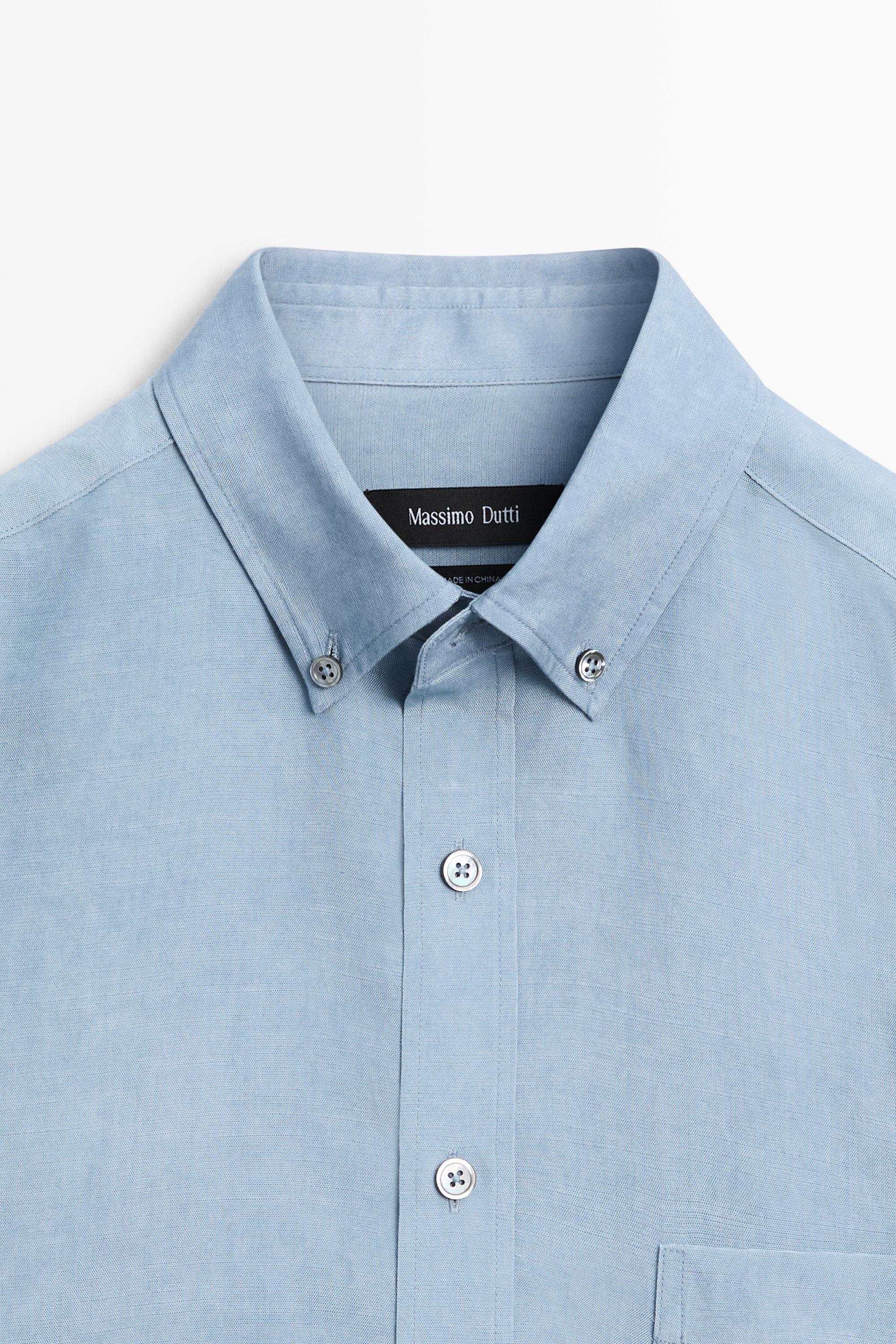 Flowing regular fit lyocell-linen shirt — BLUE