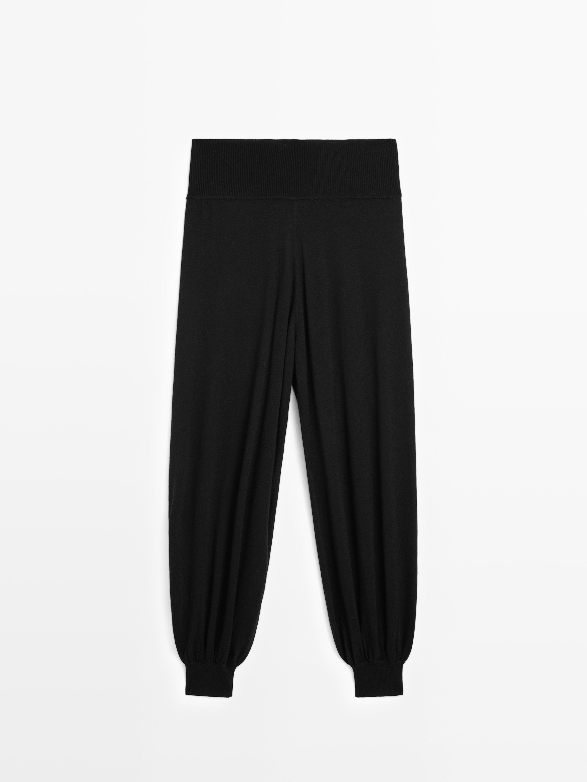Wool blend knit sarouel trousers — BLACK