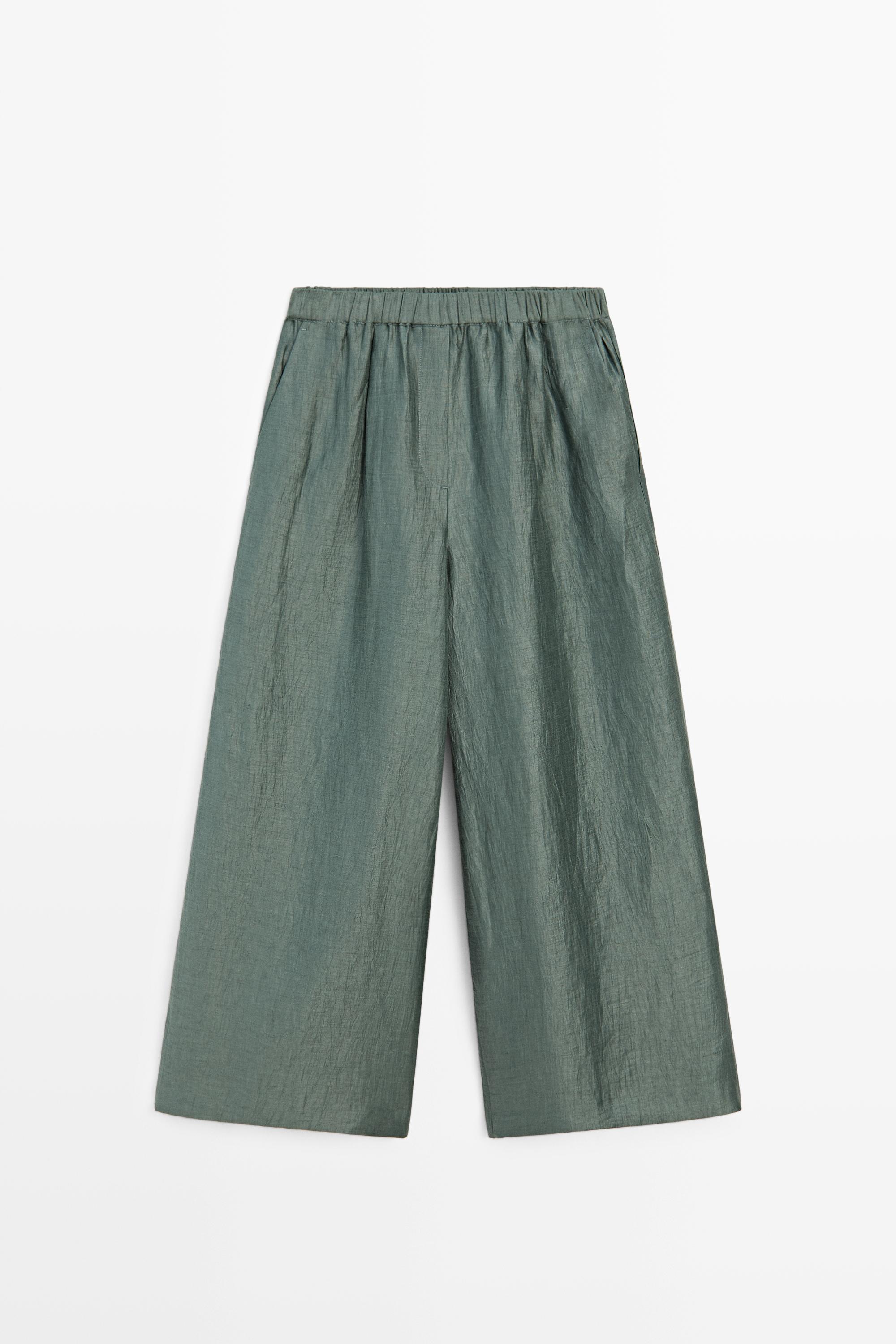 Pantalon fluide wide leg en lin mélangé