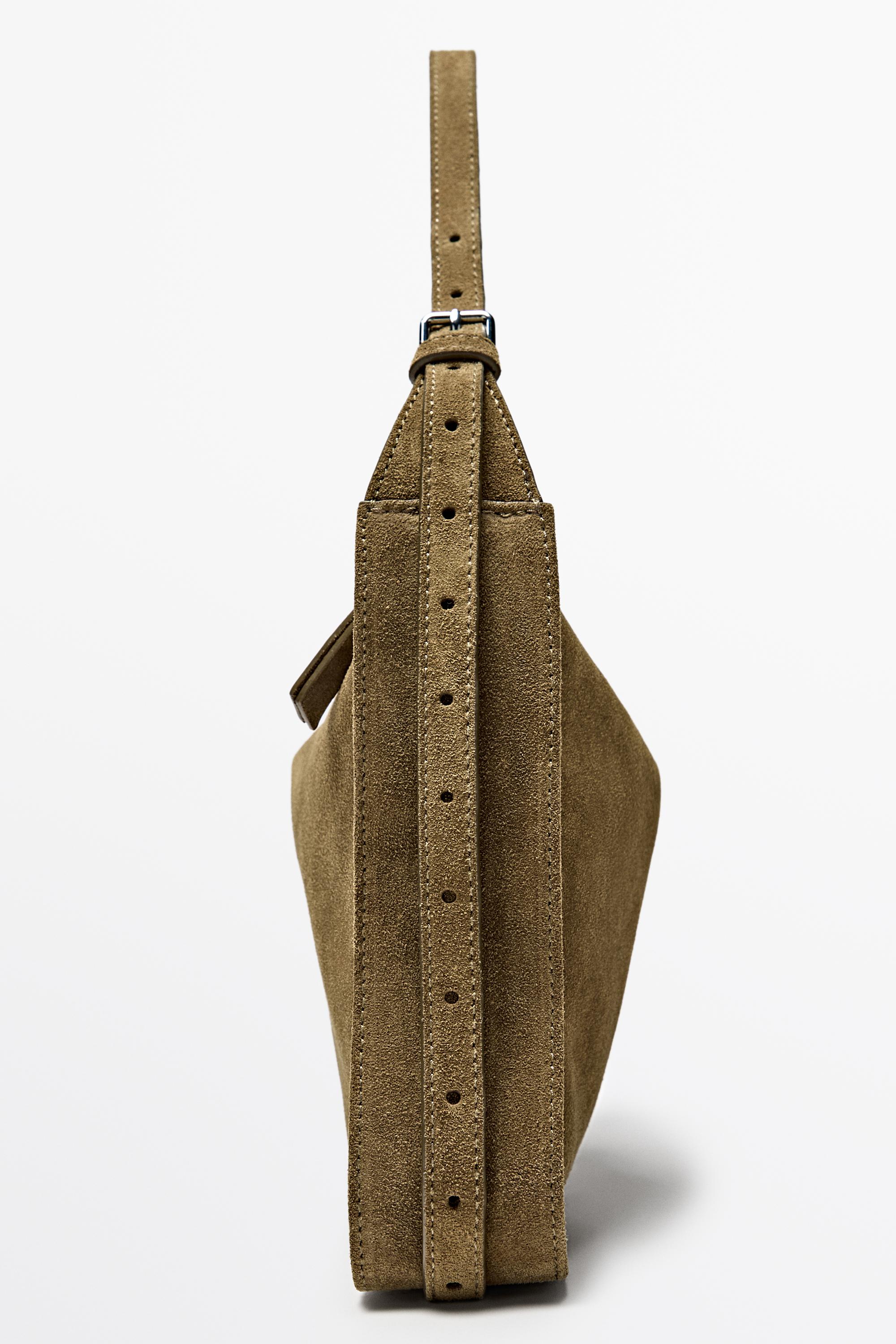 Split suede leather crossbody bag — KHAKI GREEN