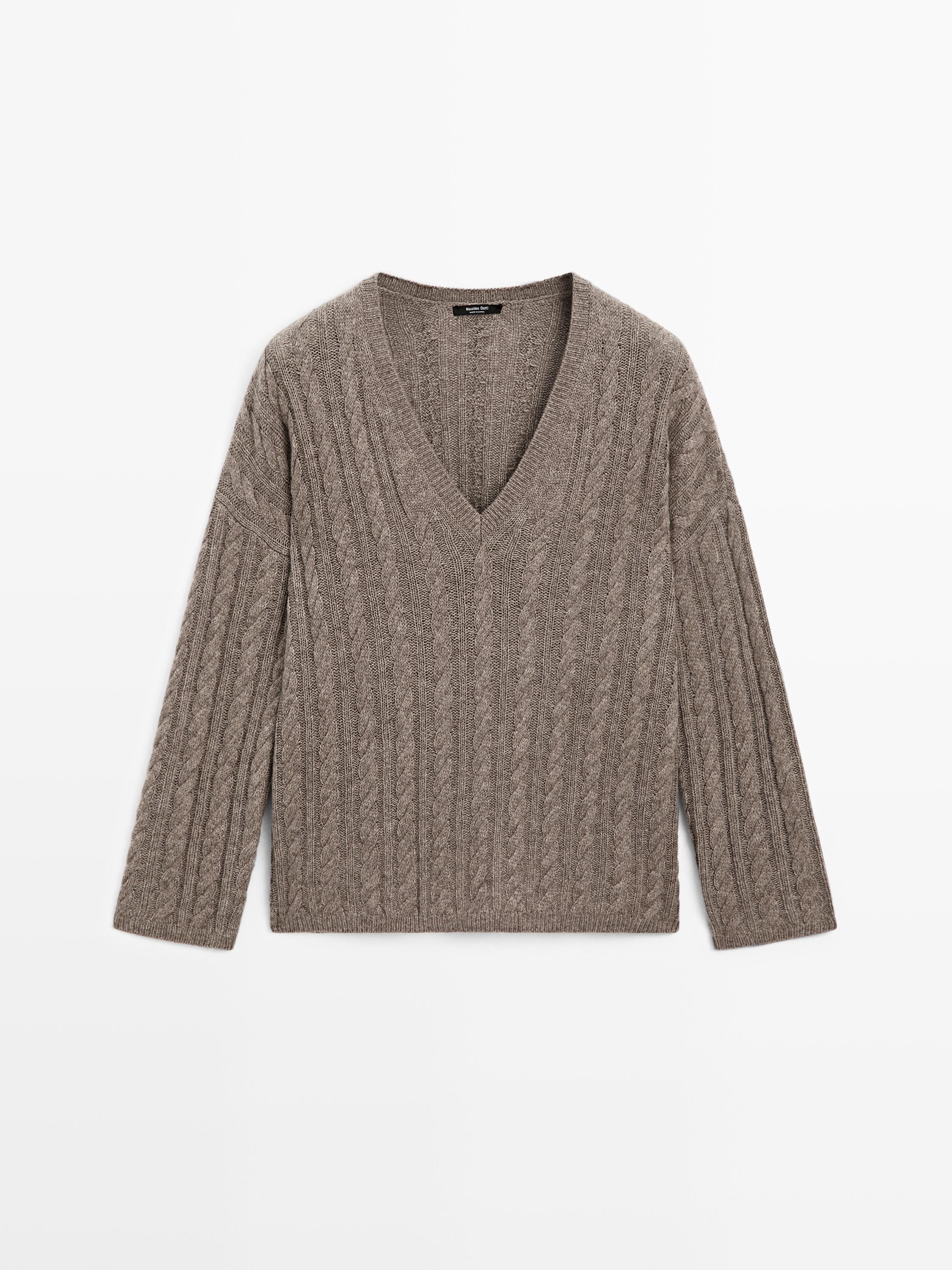 Cable-knit V-neck sweater