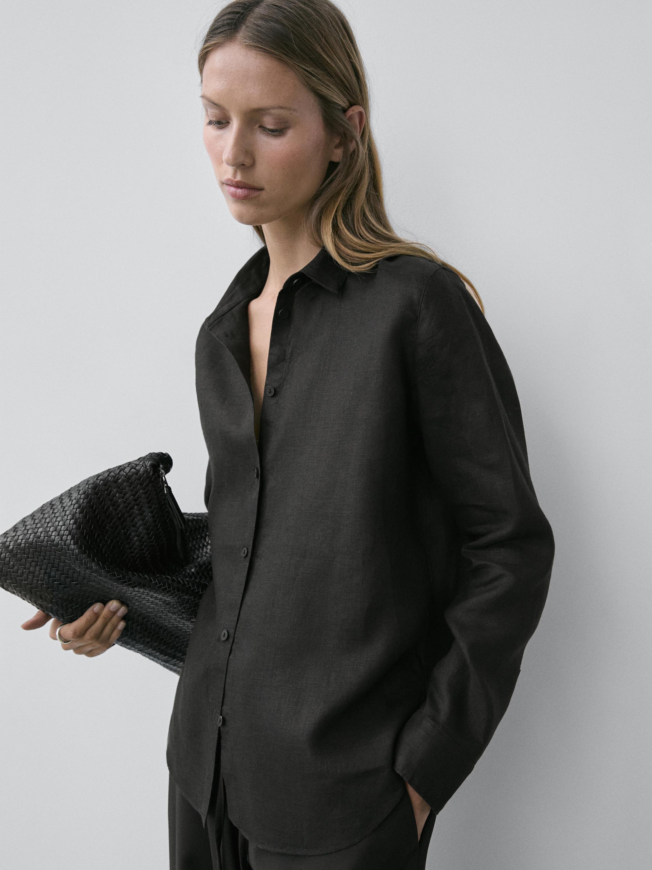 Dökümlü %100 keten gömlek