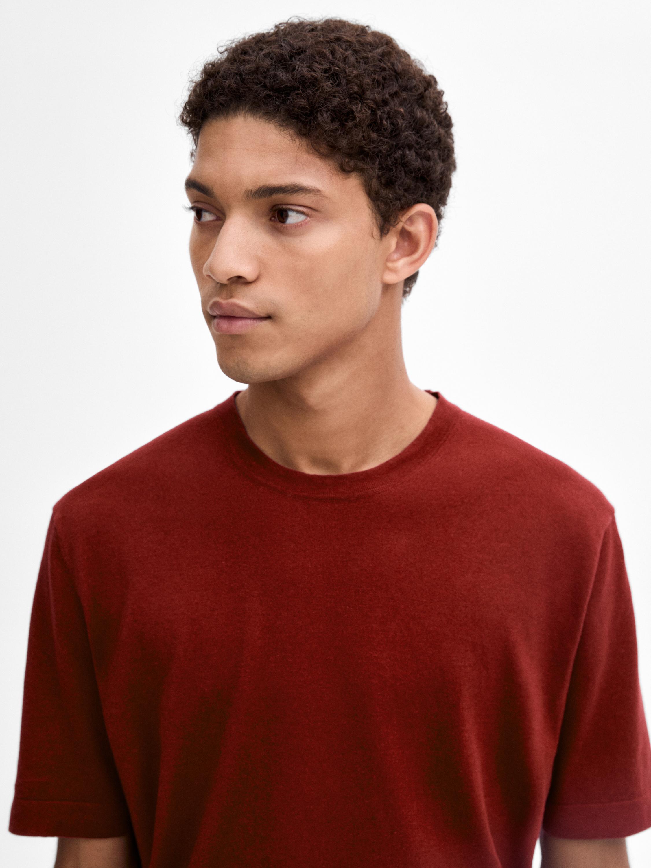 Cotton blend knit short sleeve sweater