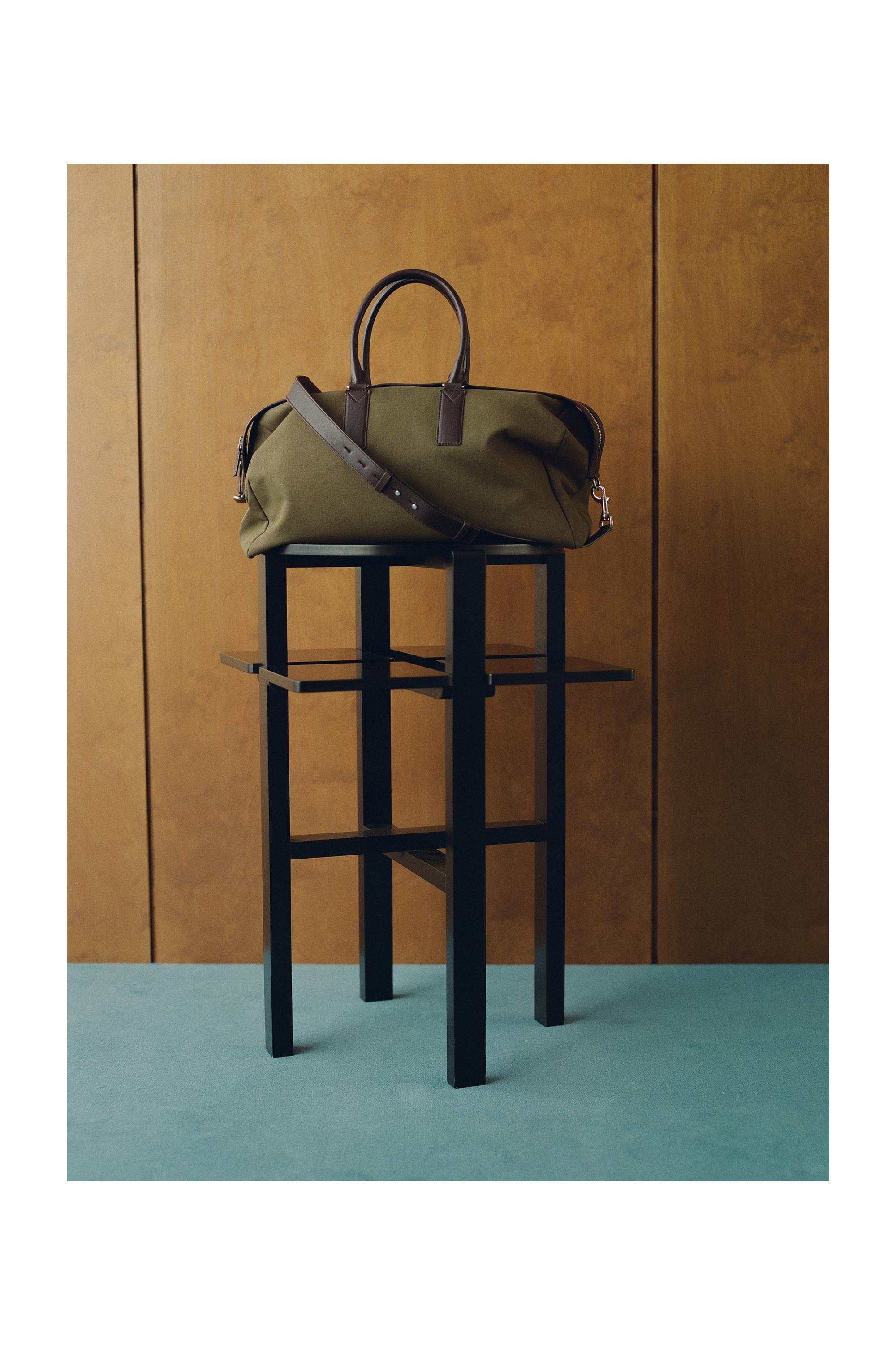 Nappa leather detail travel bag — KHAKI