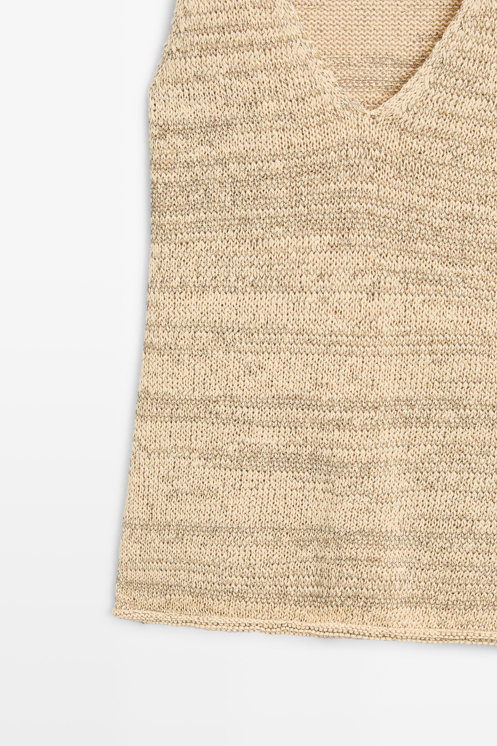 Melange cotton blend knit top — Beige