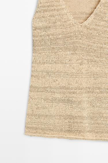 Melange cotton blend knit top — Beige 7