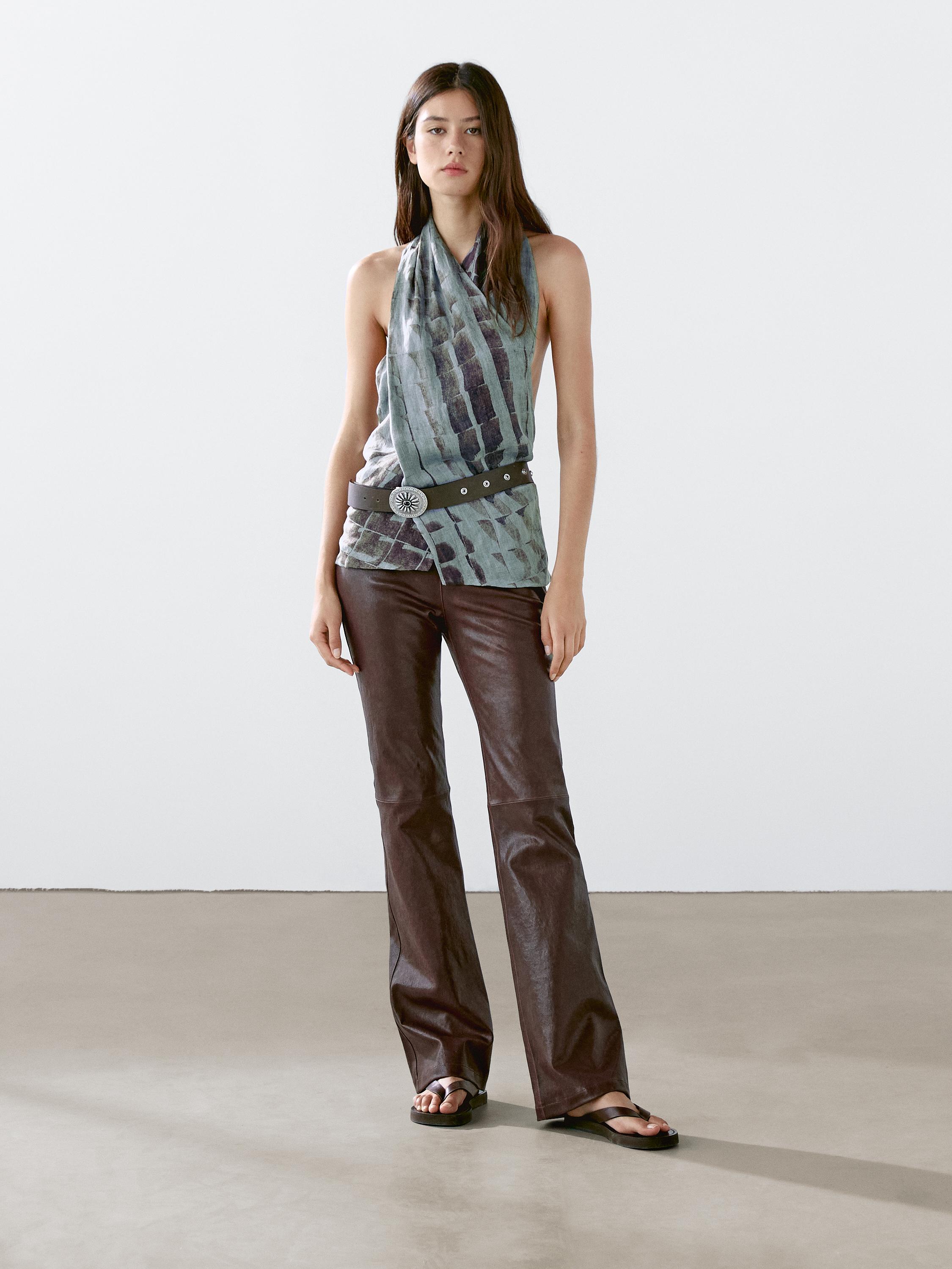 Pantalon flare en cuir nappa