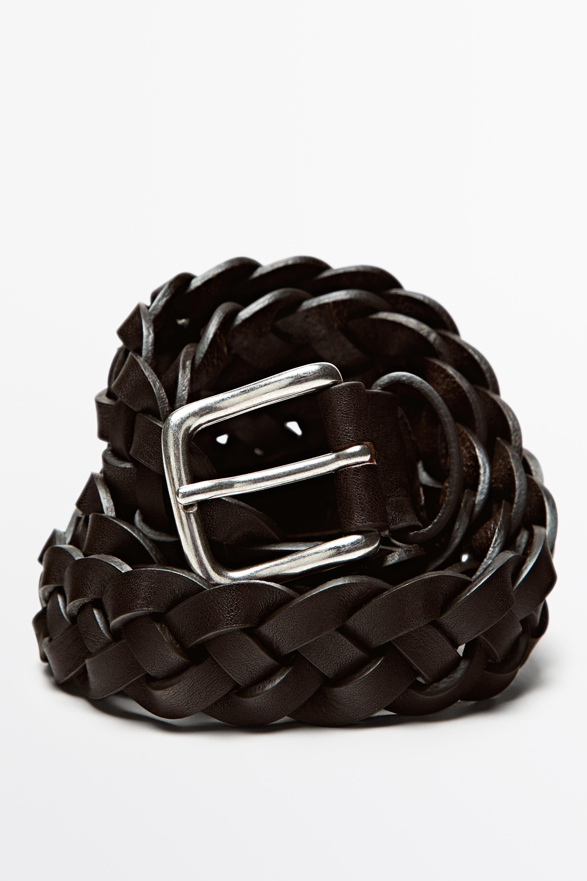 Braided nappa leather belt — BROWN