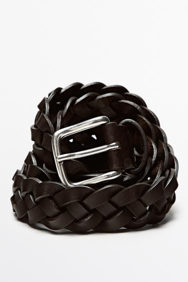 Braided nappa leather belt — BROWN 4