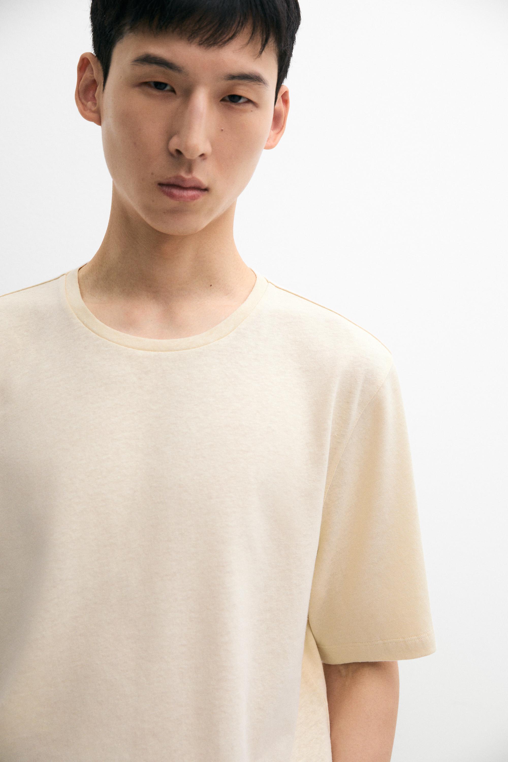 Short sleeve linen and cotton T-shirt — YELLOW