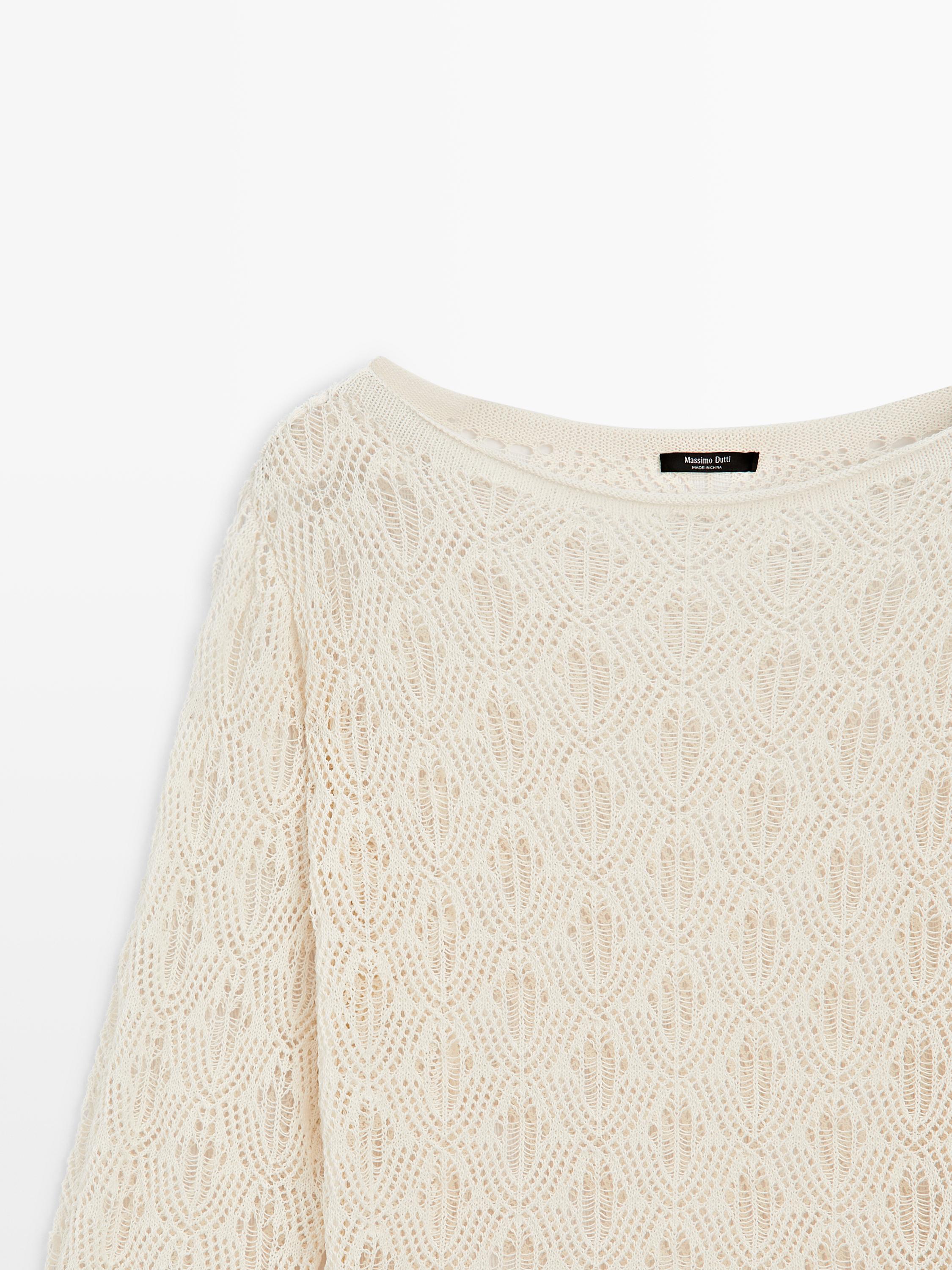 Boatneck sweater with openwork detail — CREAM