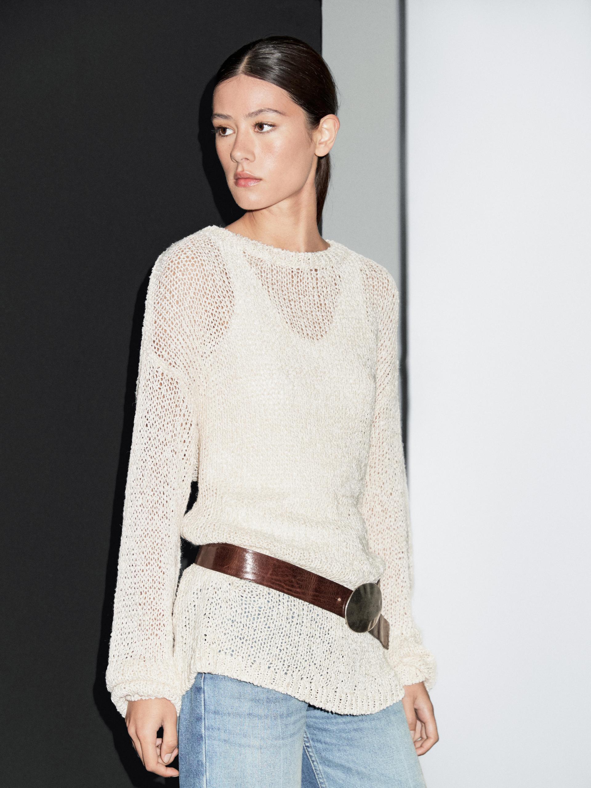 Pull Oversize Ajouré - Sable - S - Massimo Dutti - Femme