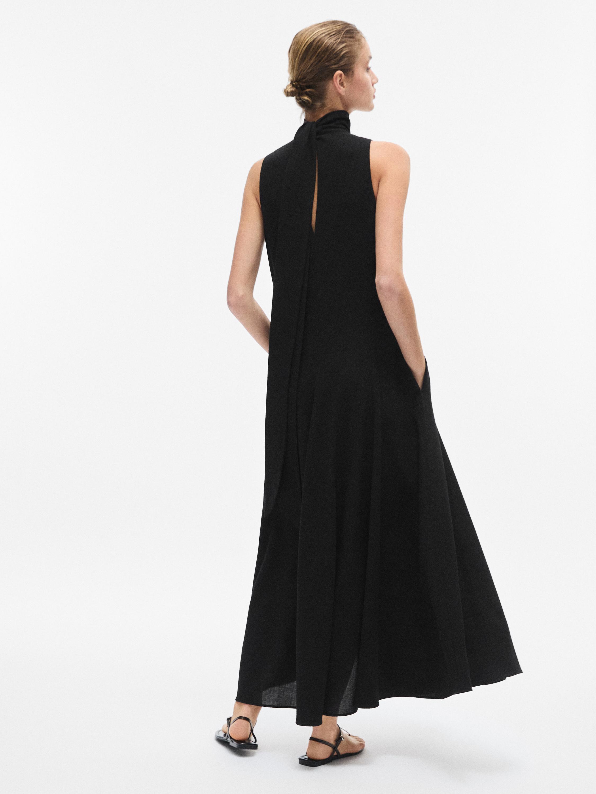 Halter neck midi dress with tie detail — BLACK