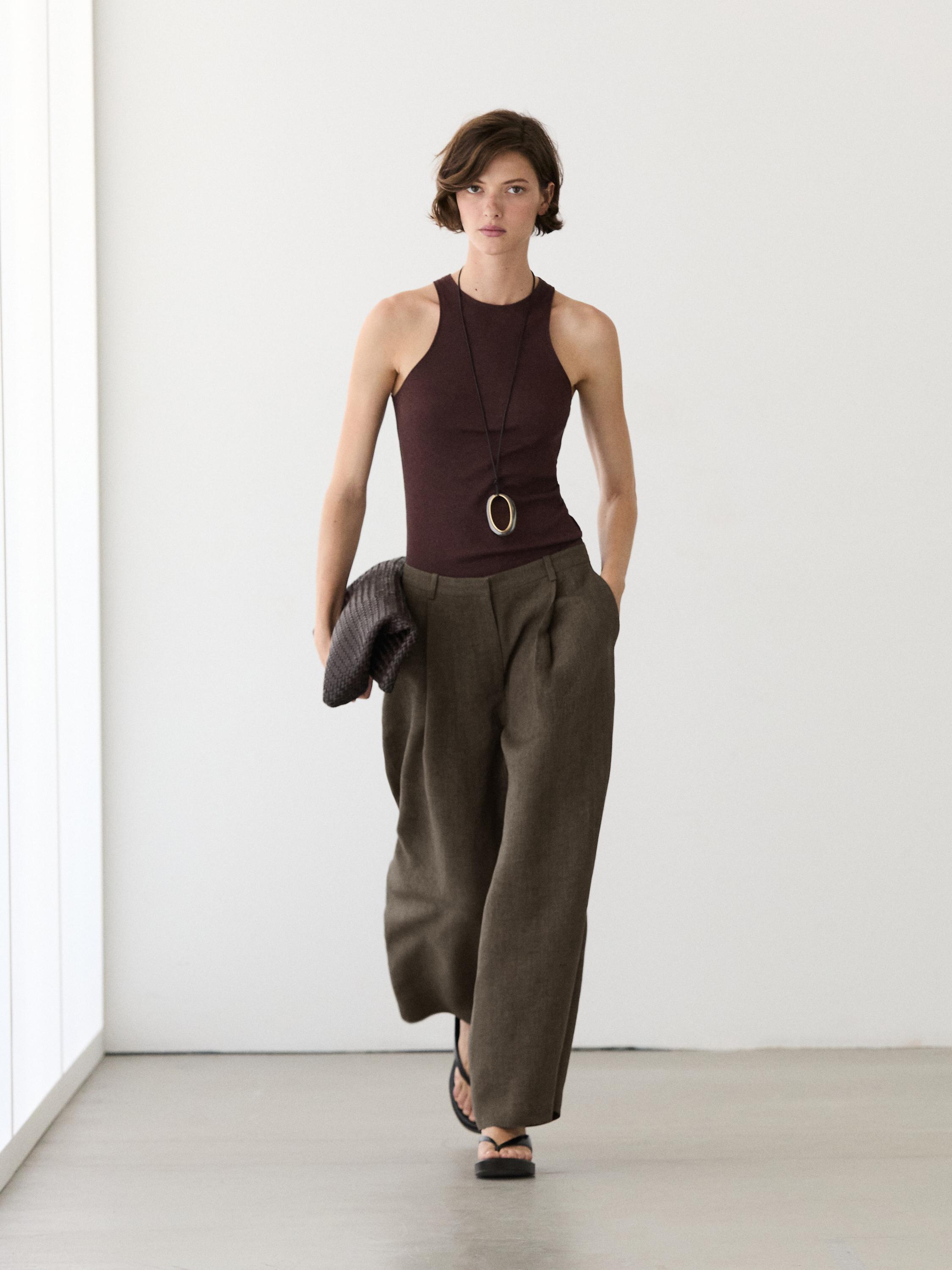 Pantalon à pinces en lin mélangé