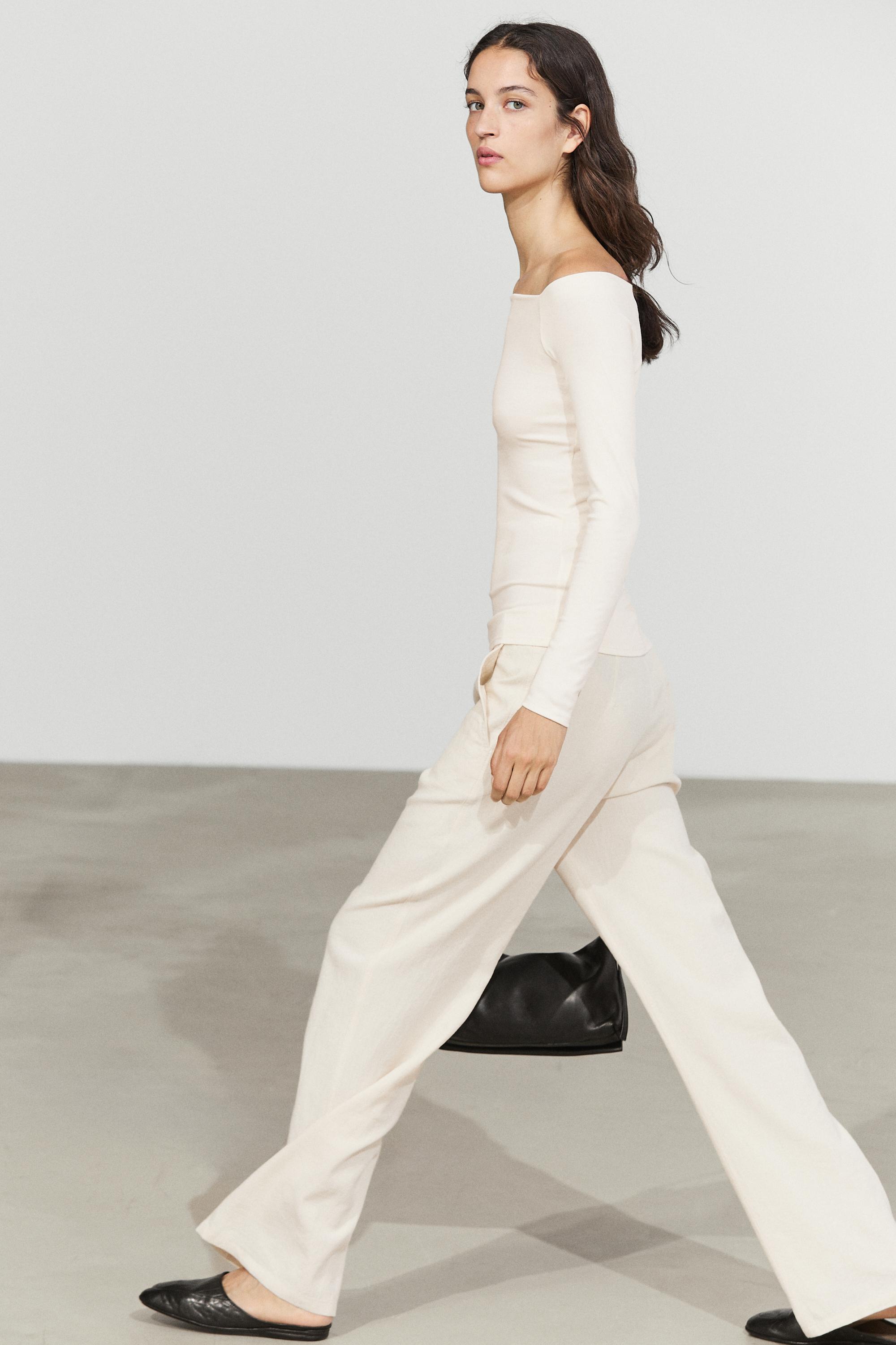 Stretch long sleeve top — CREAM