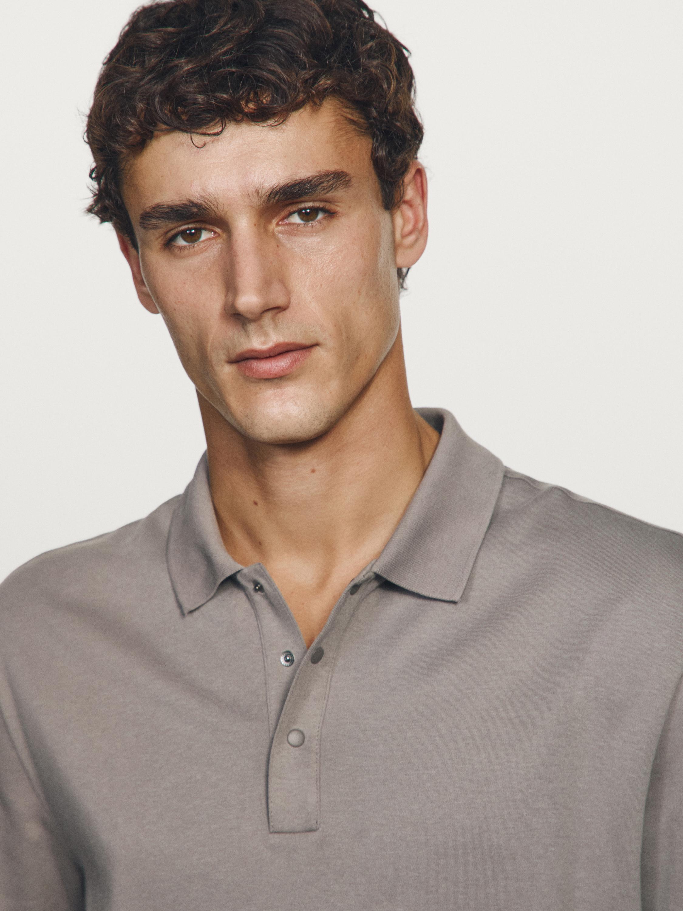 Short sleeve cotton polo shirt — PALE OCHRE