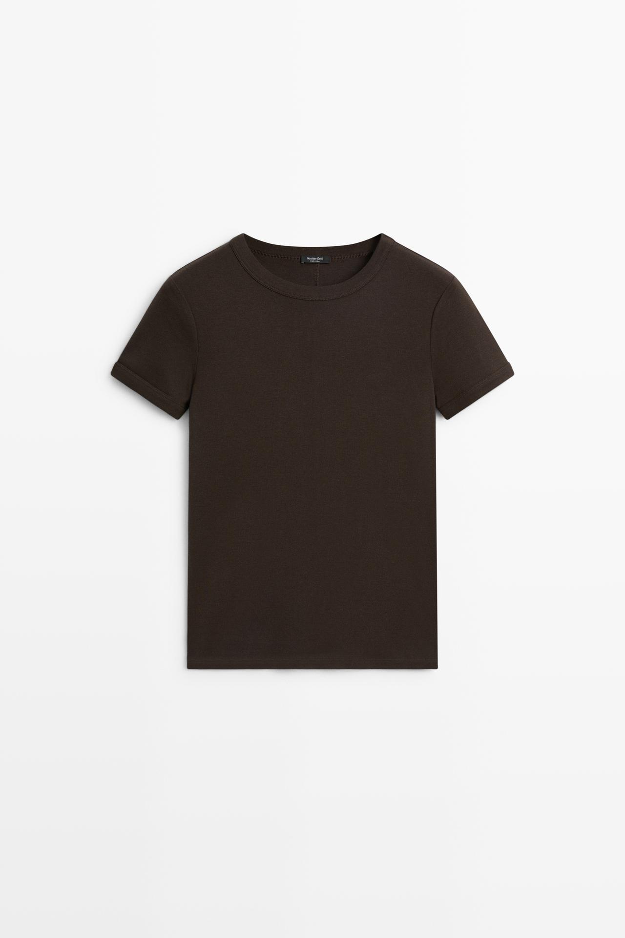 Ribbed short sleeve T-shirt — BROWN