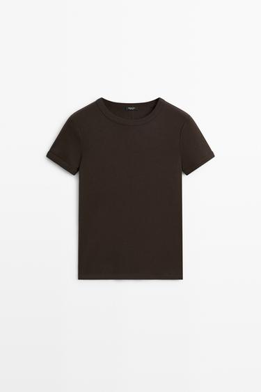 Ribbed short sleeve T-shirt — BROWN 2