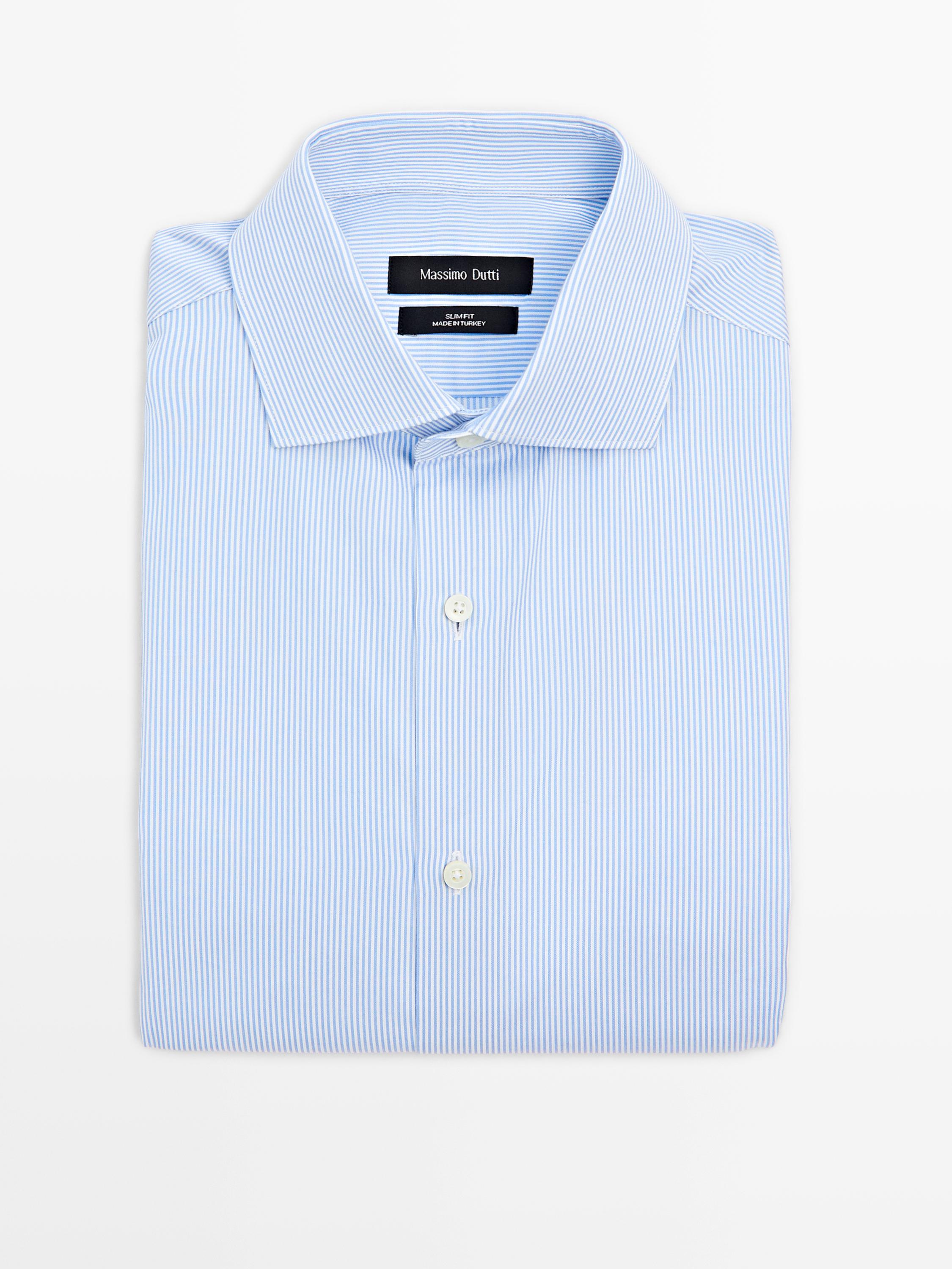 Slim fit striped twill shirt — SKY BLUE