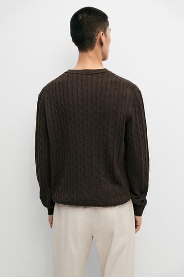 Cable-knit round neck sweater — BROWN MARL 5