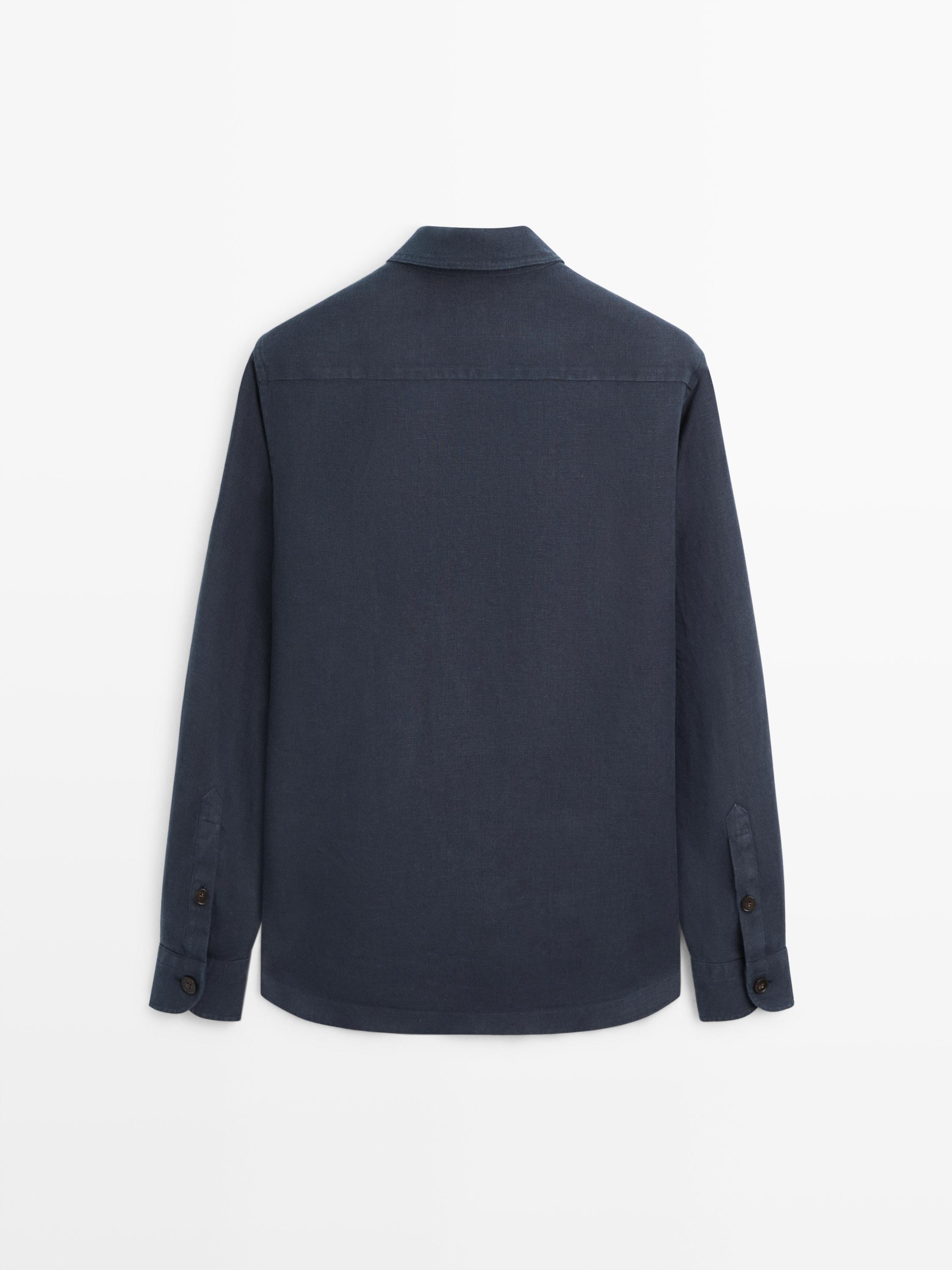 Heavy linen overshirt with pocket details — NAVY BLUE