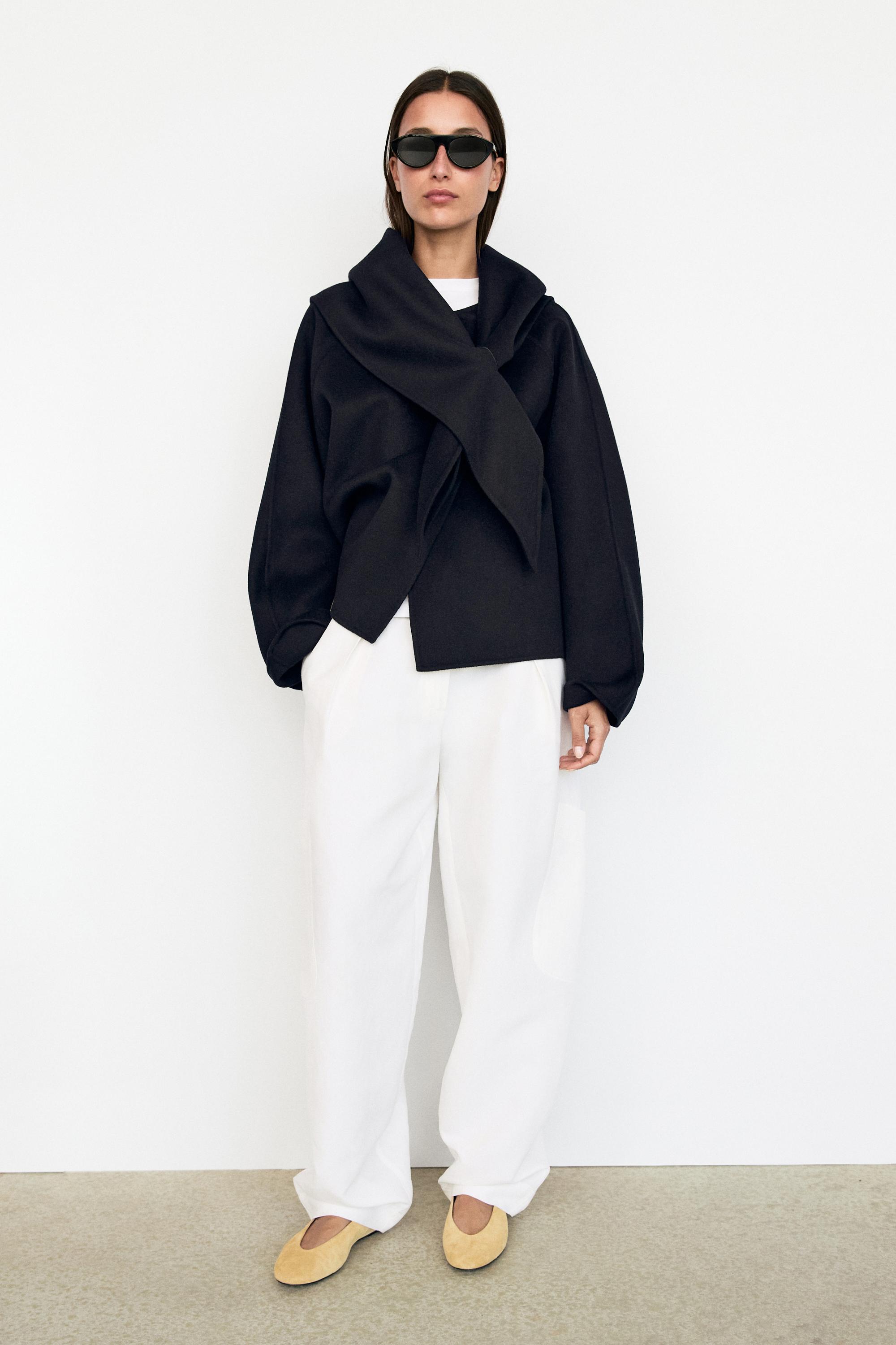 Short coat with scarf detail — NAVY BLUE