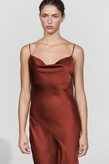 Flowing satin finish midi dress — BURNT ORANGE 8