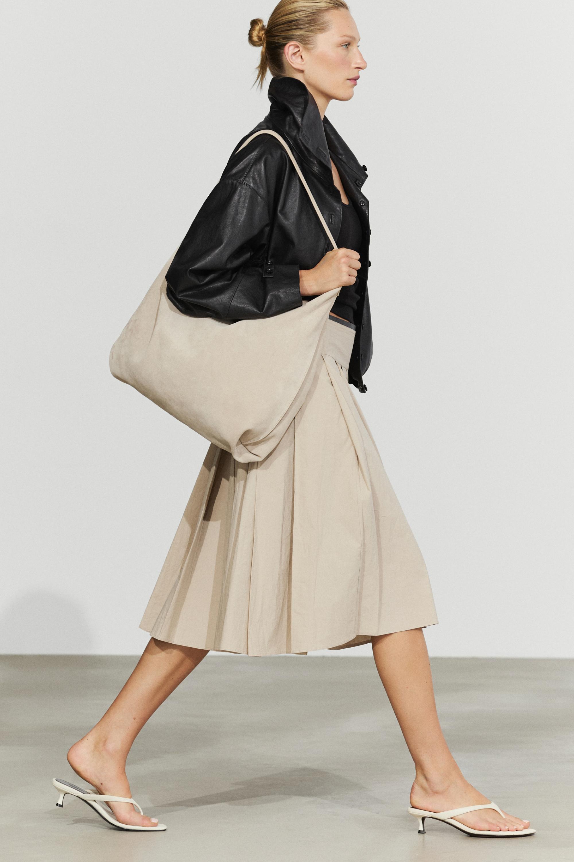 Pleated midi skirt with contrasting sash — SAND