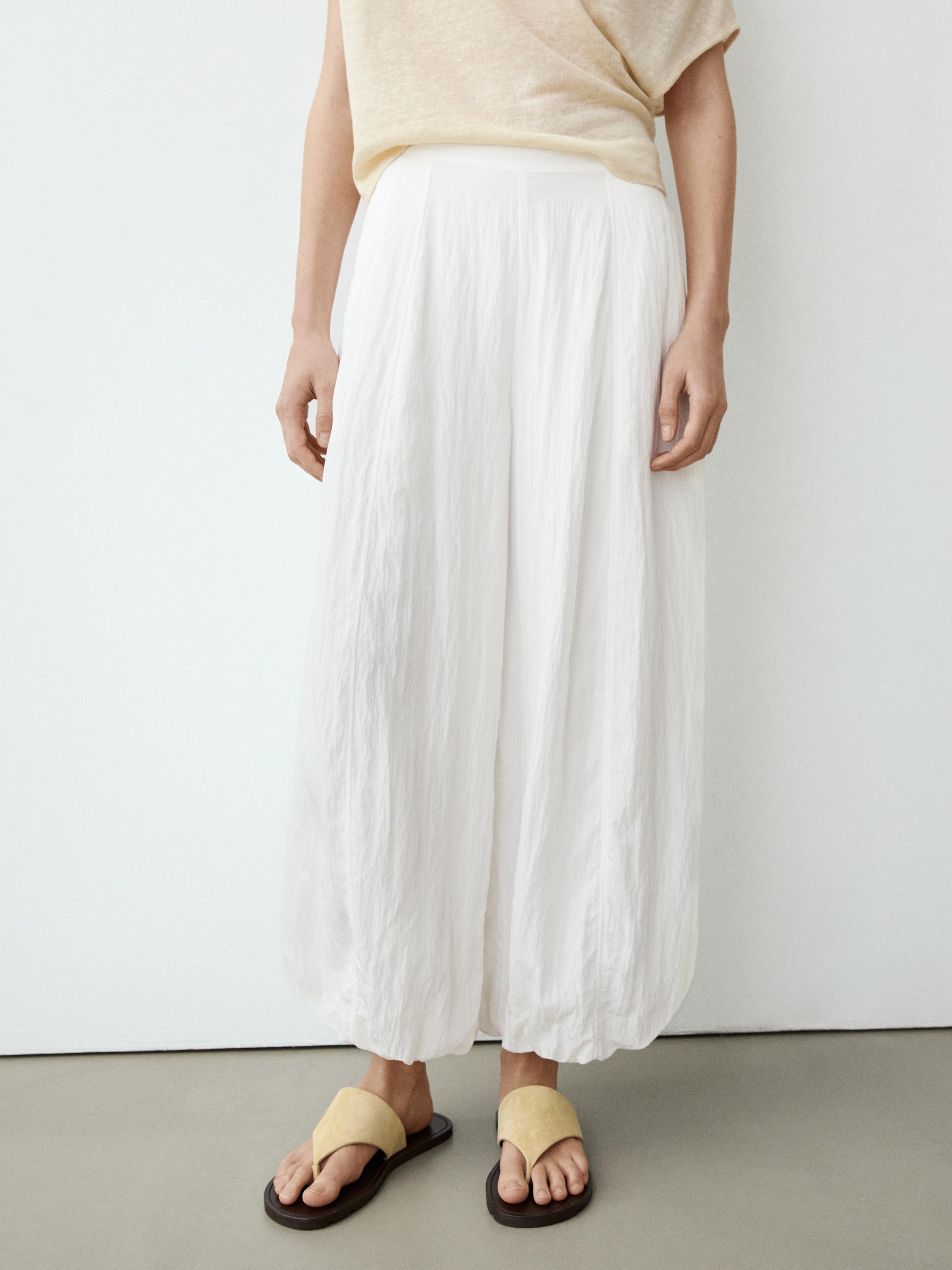 Flowing sarouel trousers with textured detail — WHITE