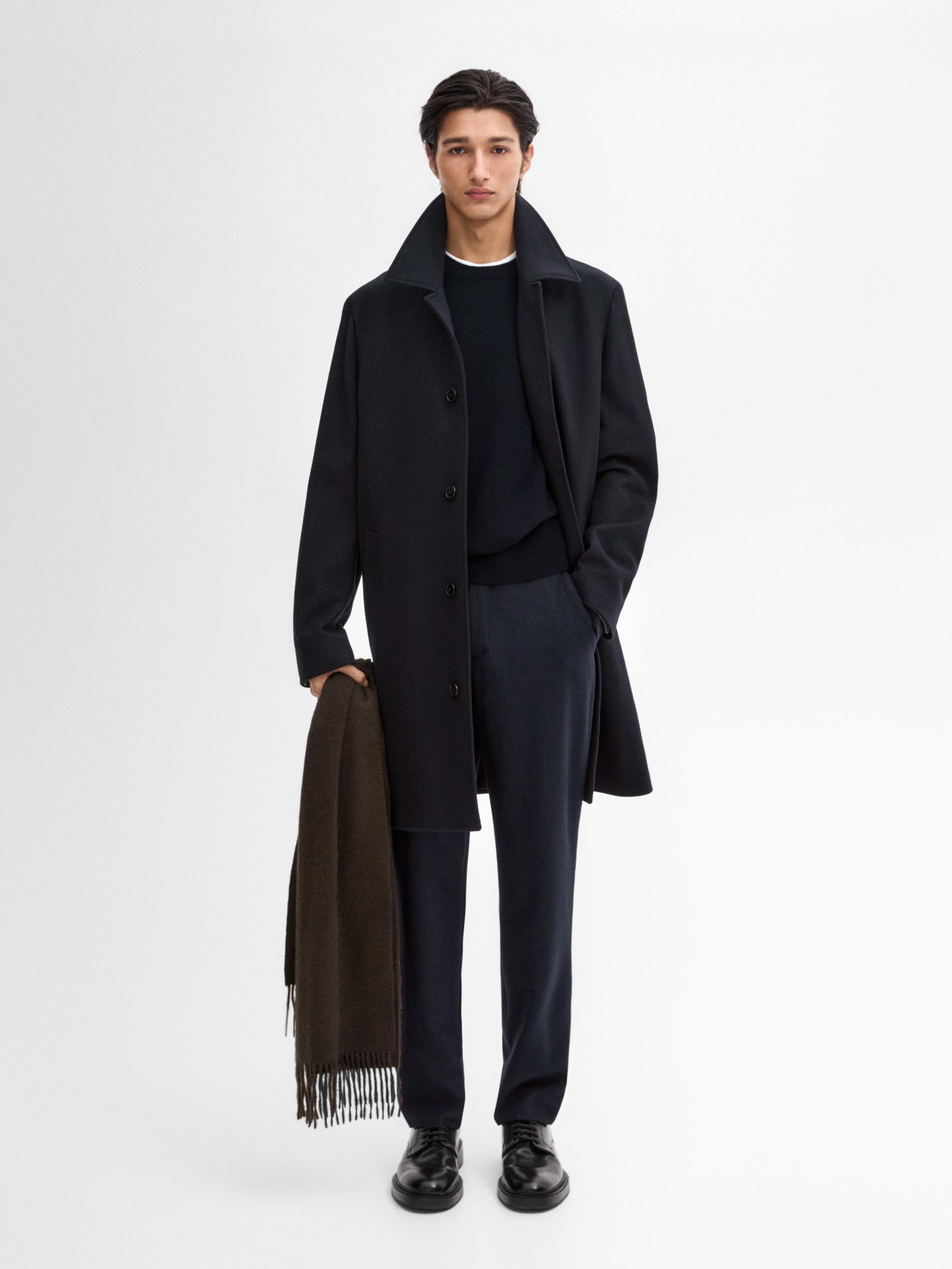 100 wool long coat Navy Blue Coats And Jackets Massimo Dutti