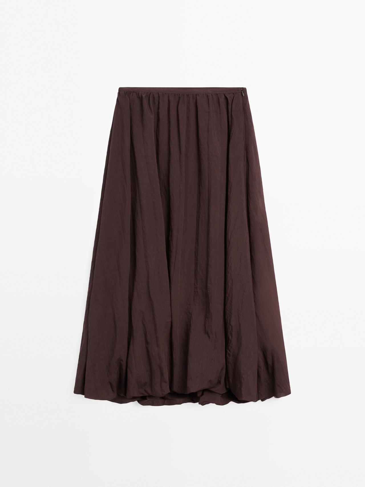 Massimo Dutti - Dame - Plisseret, Balloon Fit Midinederdel - Bordeaux - 36