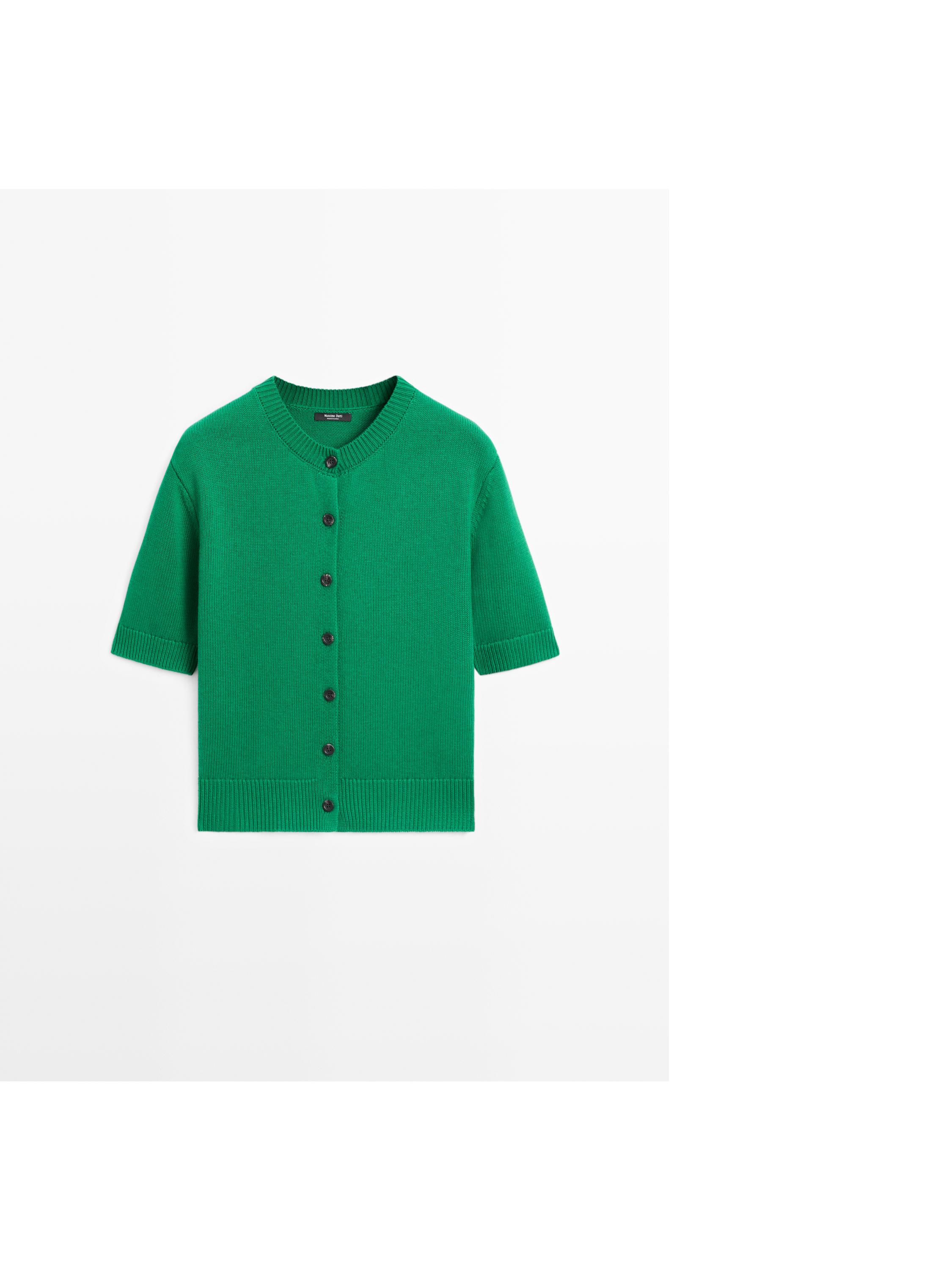 Cotton blend short sleeve knit cardigan — GREEN