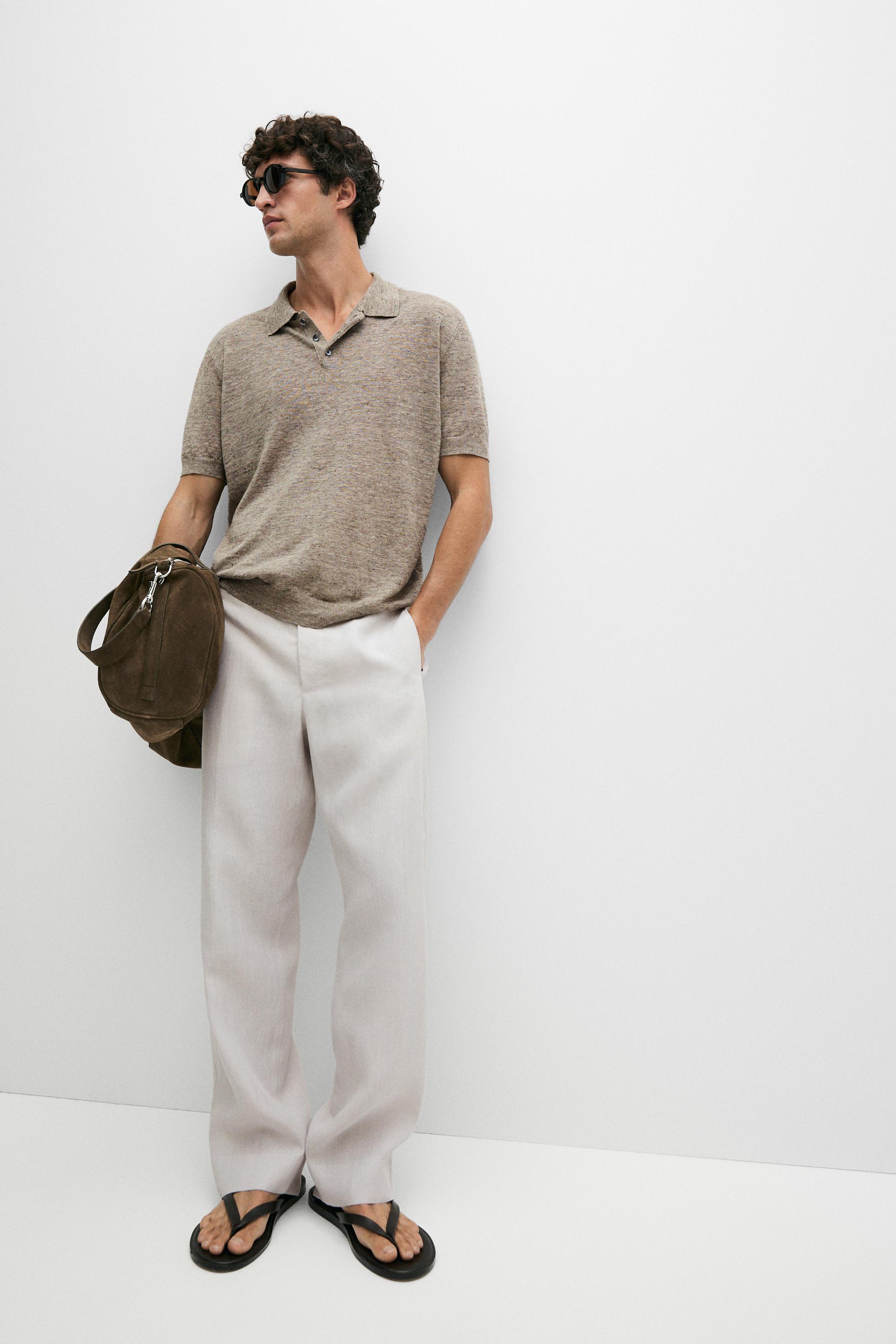 100% linen melange polo shirt — Beige