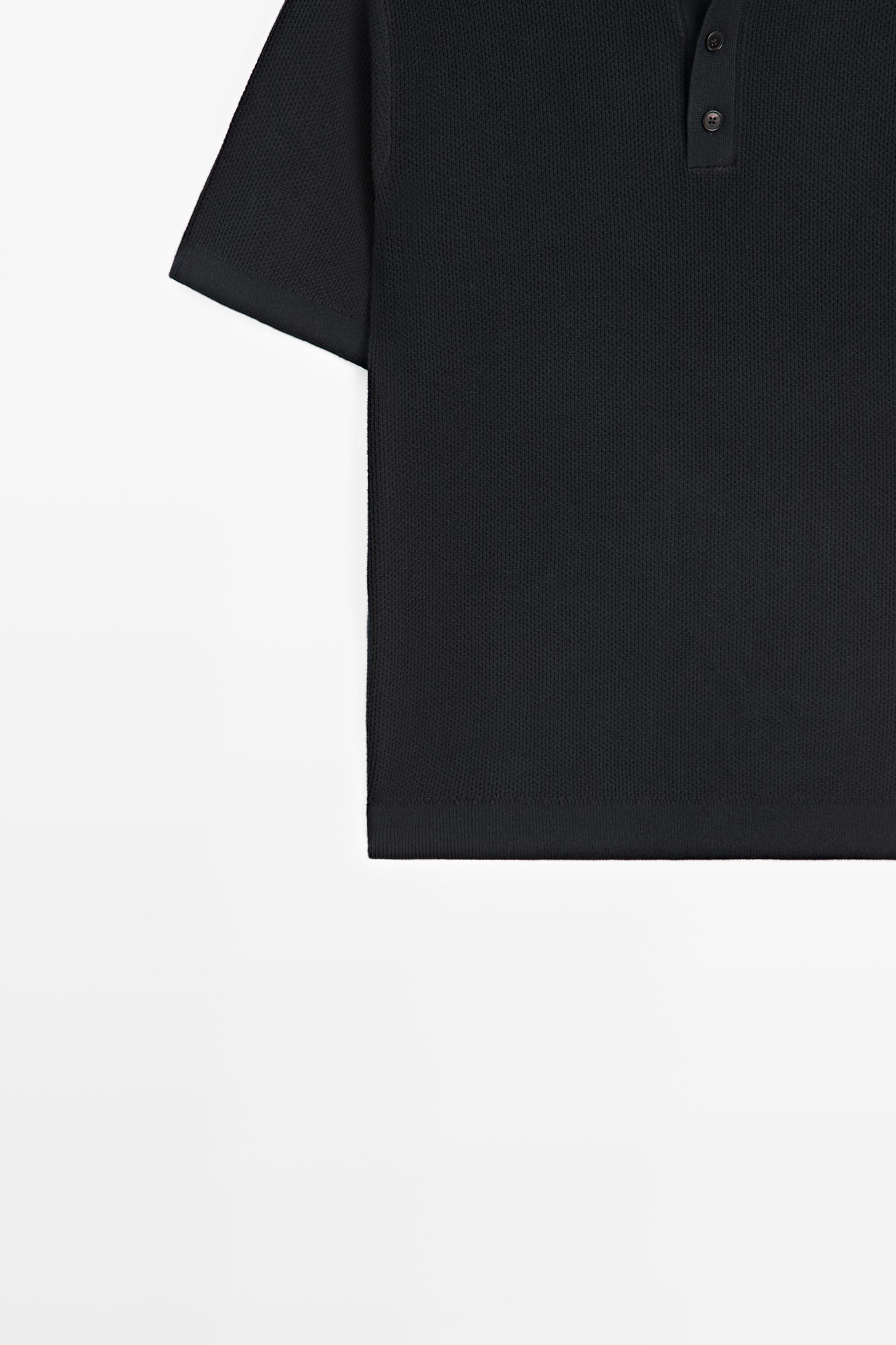 100% cotton textured contrast polo shirt — NAVY BLUE