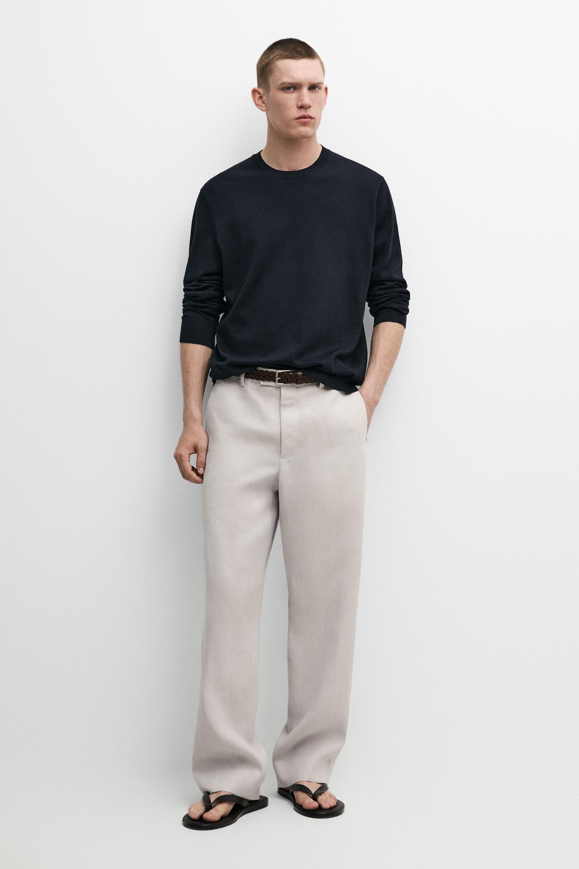 Knit 100% cotton crew neck sweater — NAVY BLUE