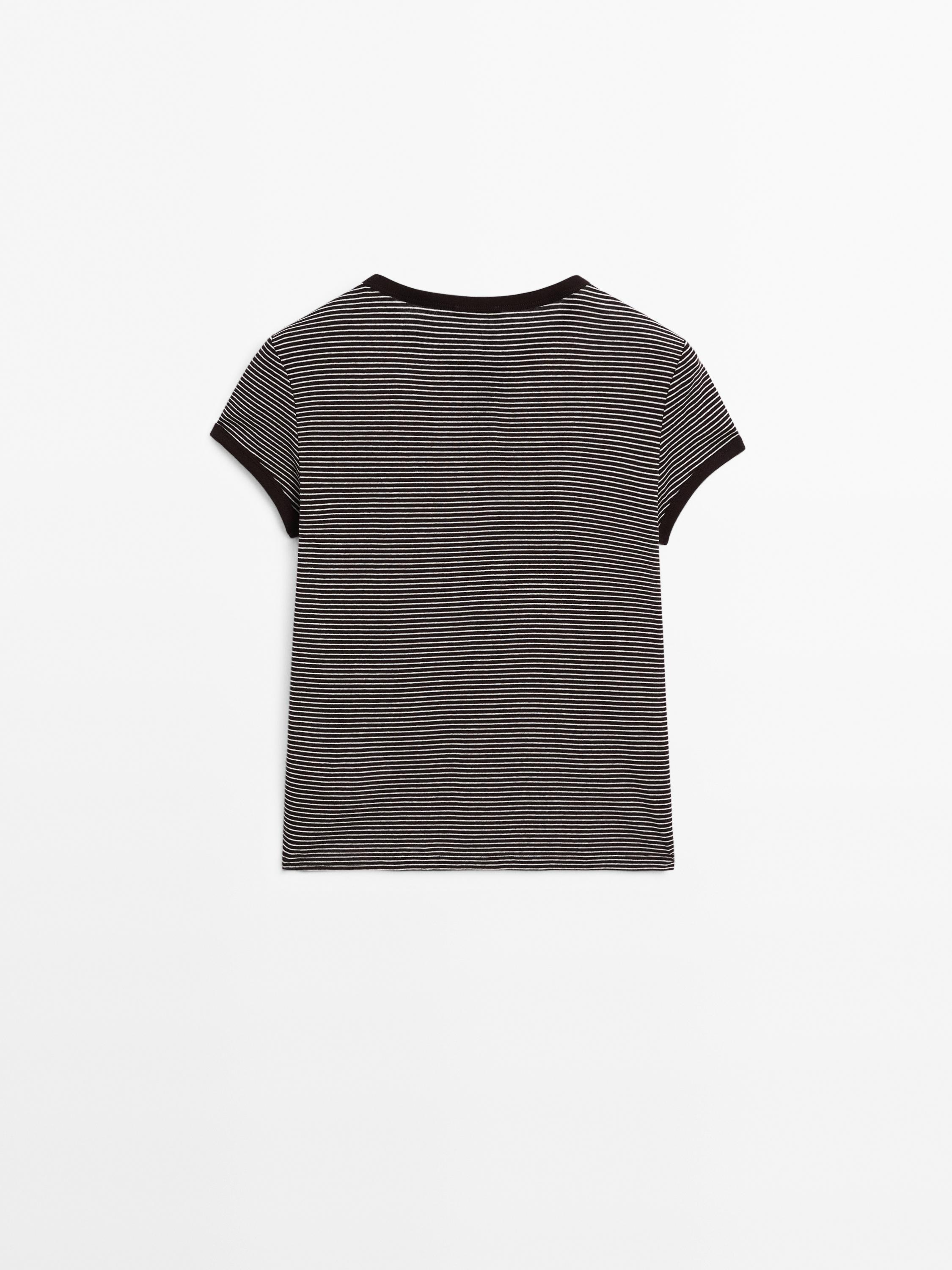 Contrast ribbed striped cotton T-shirt