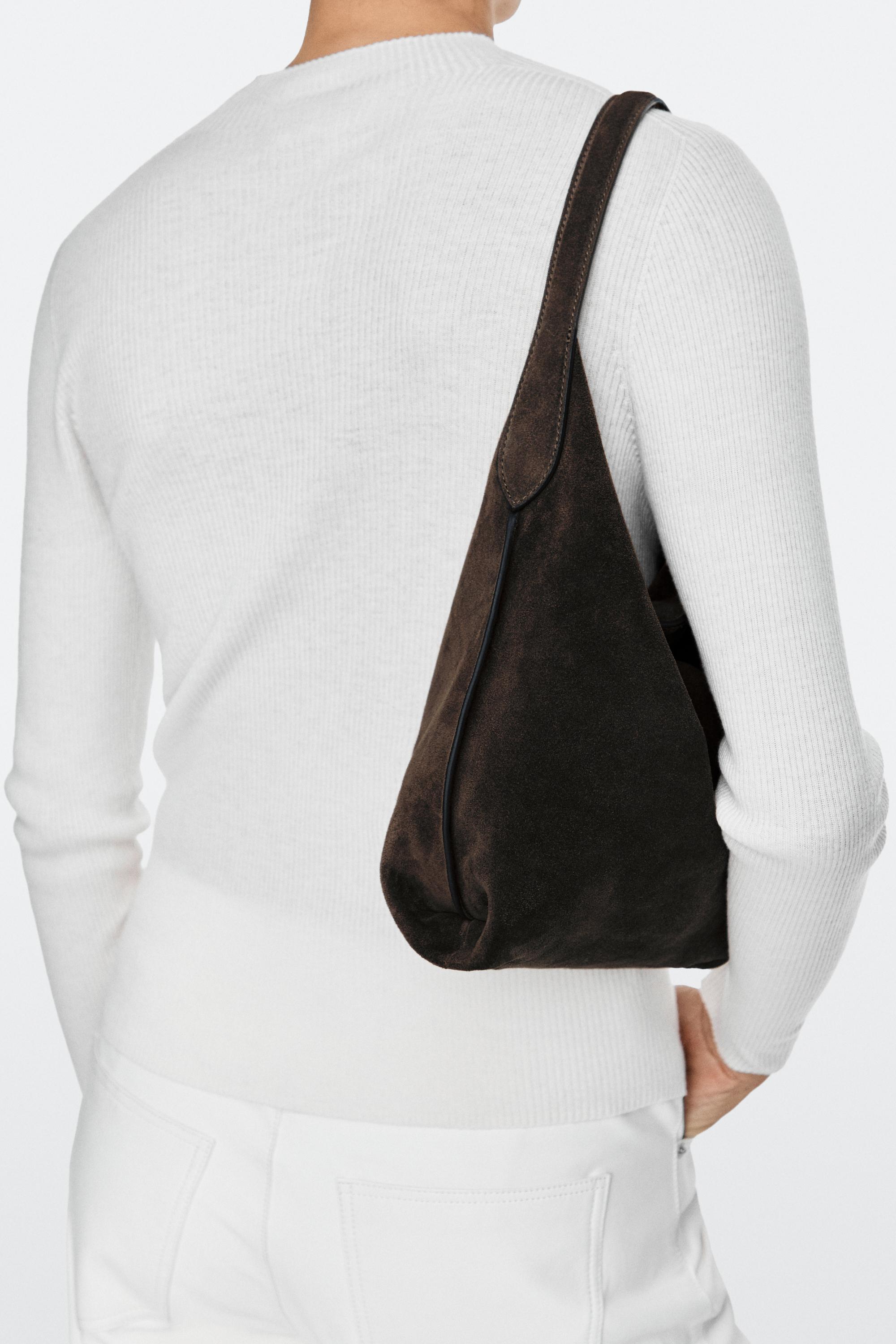 Split suede leather mini bag — Chocolate