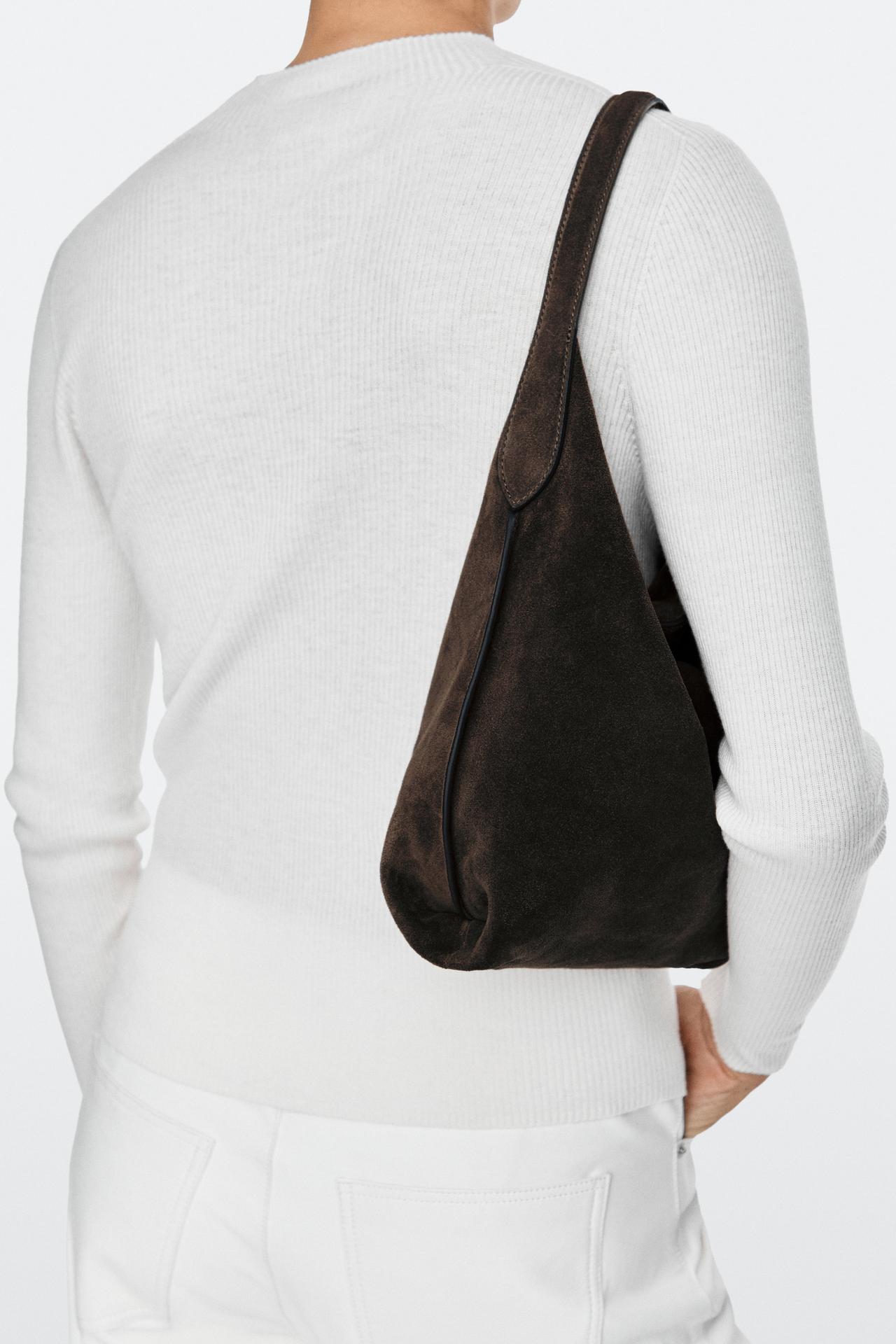 Mini split suede leather bag — Chocolate