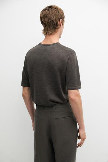Wool-blend short-sleeve knit sweater — Greyish green 5